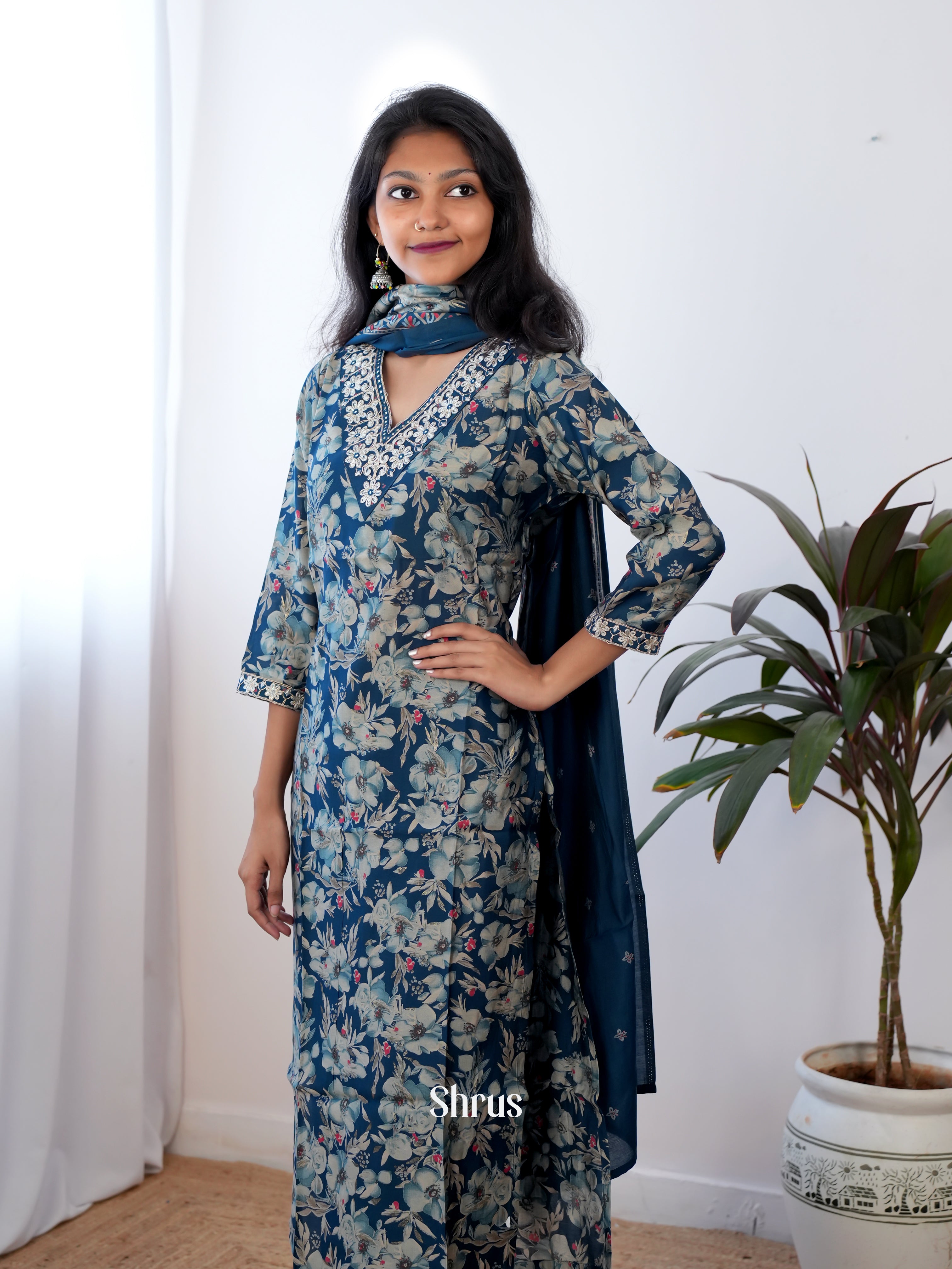 Blue - 3pc printed Readymade Suits - Shop on ShrusEternity.com