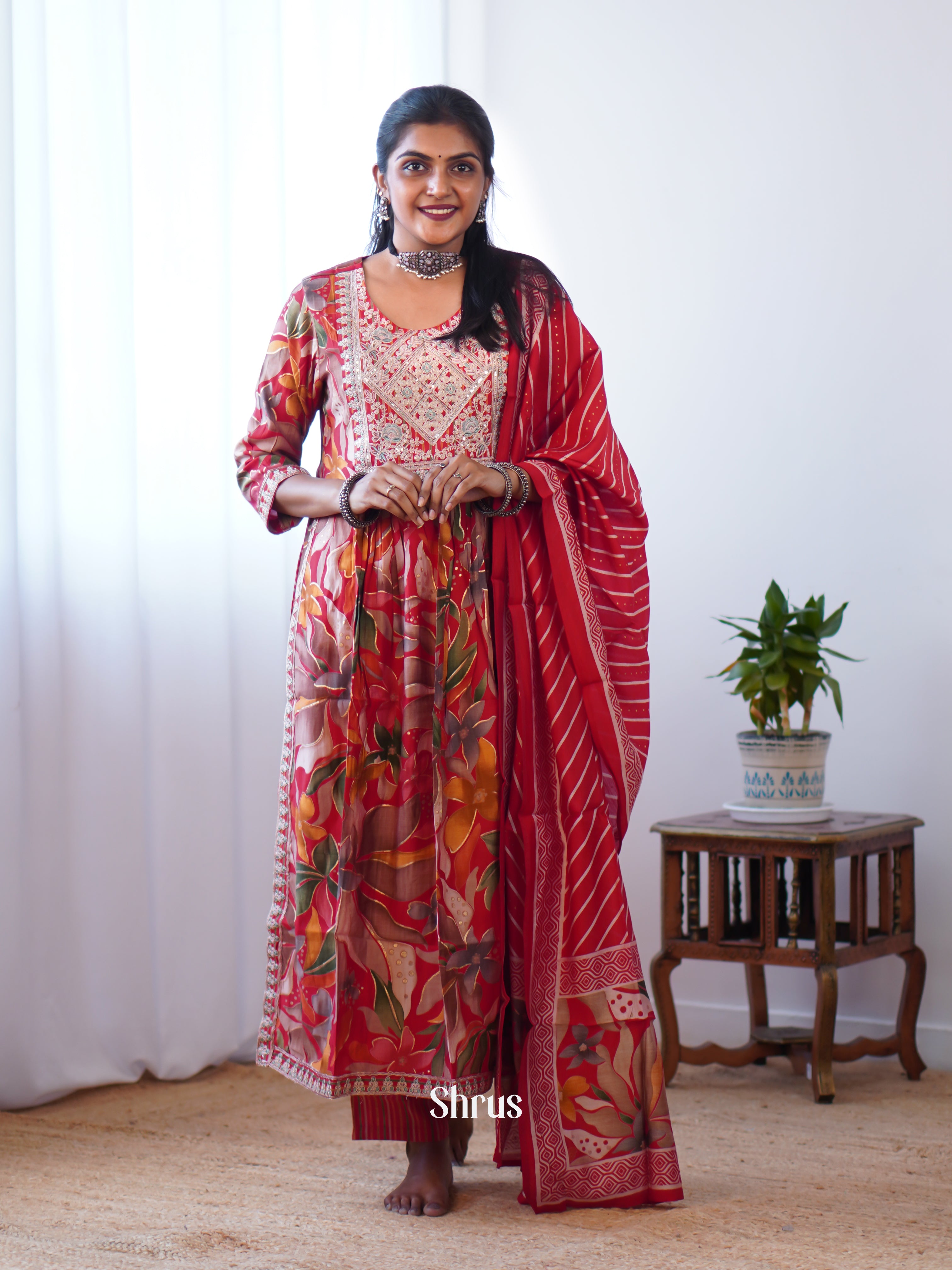 Red & Orange - 3pc Readymade Suits - Shop on ShrusEternity.com