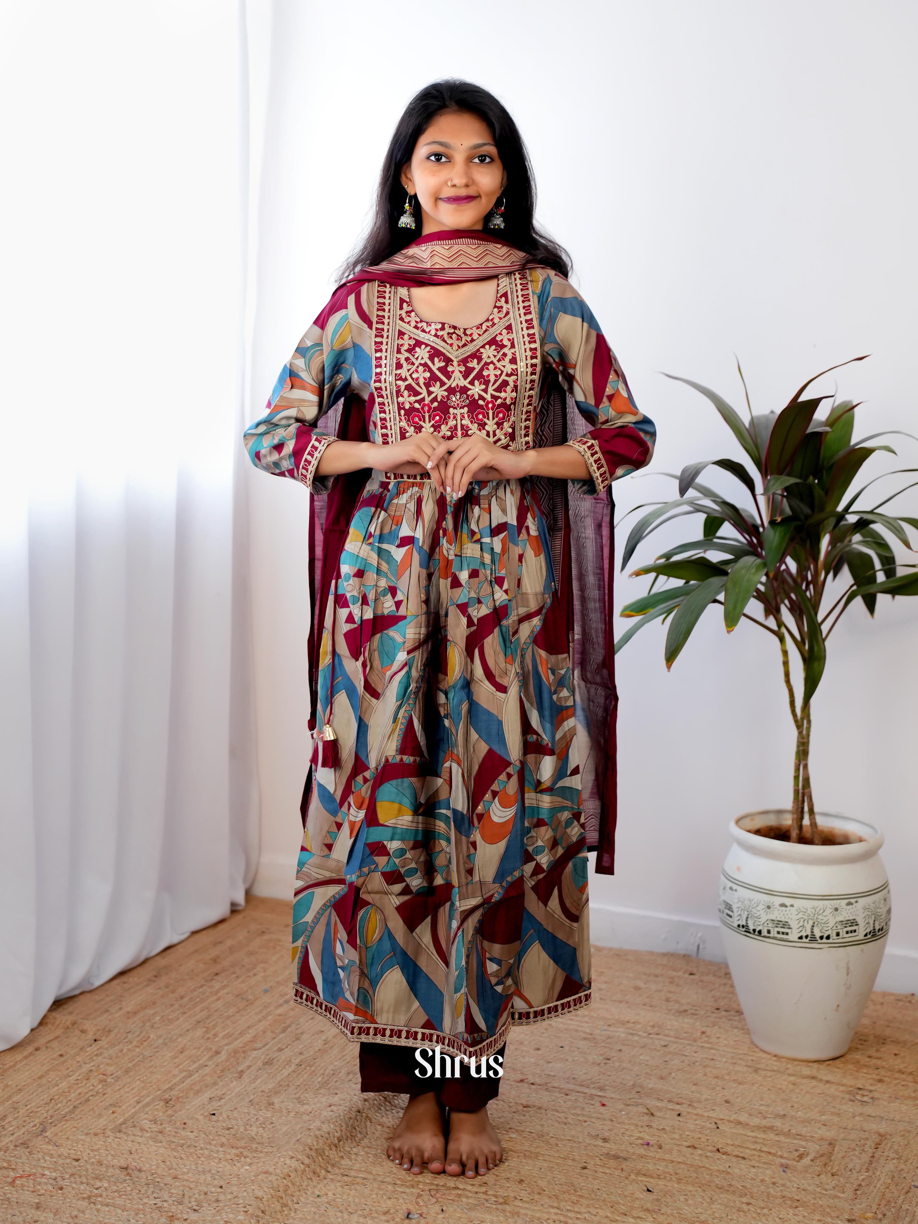 Grey & Blue- 3pc Readymade Suits - Shop on ShrusEternity.com