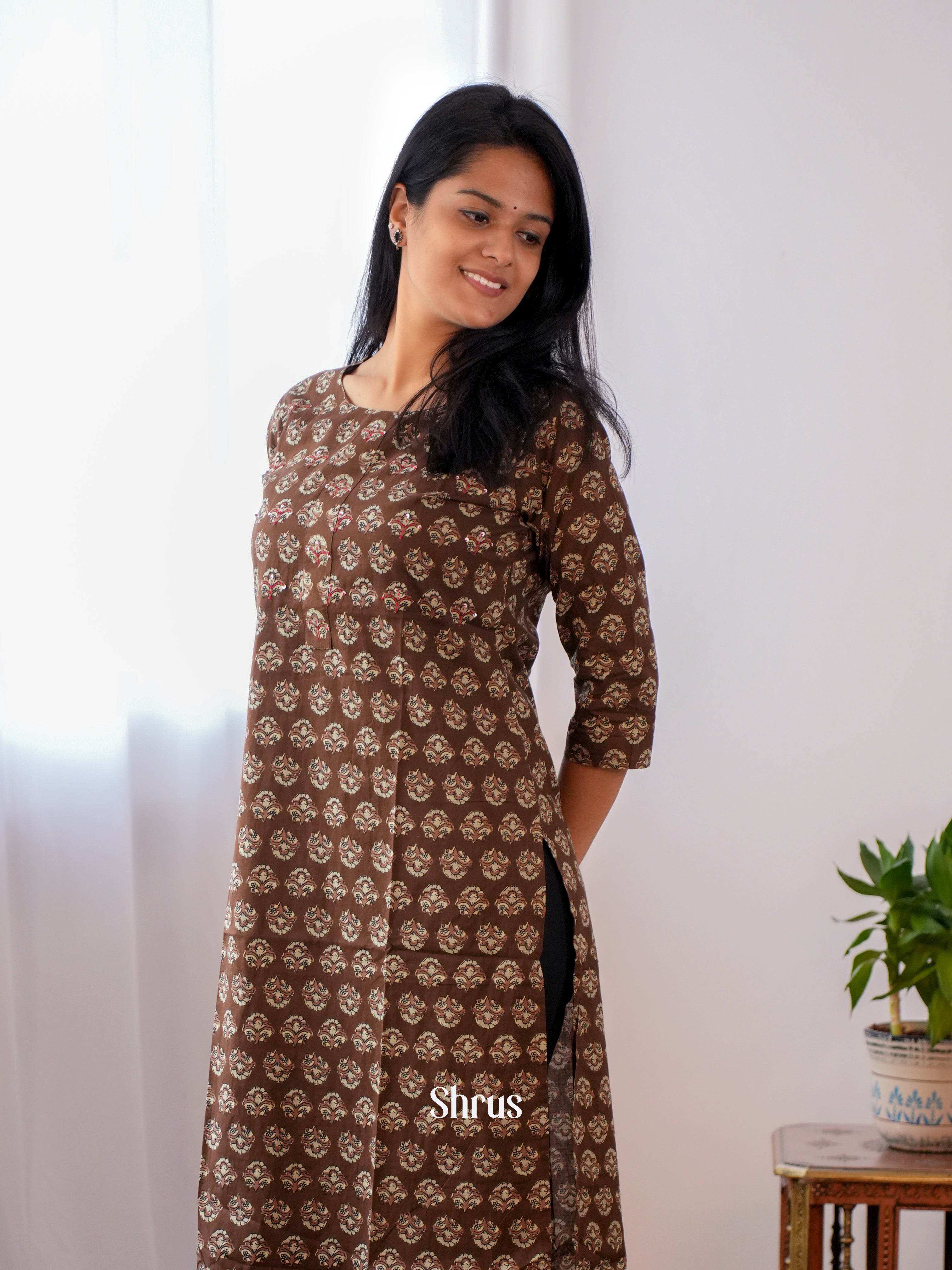 Brown - Readymade Kurti - Shop on ShrusEternity.com