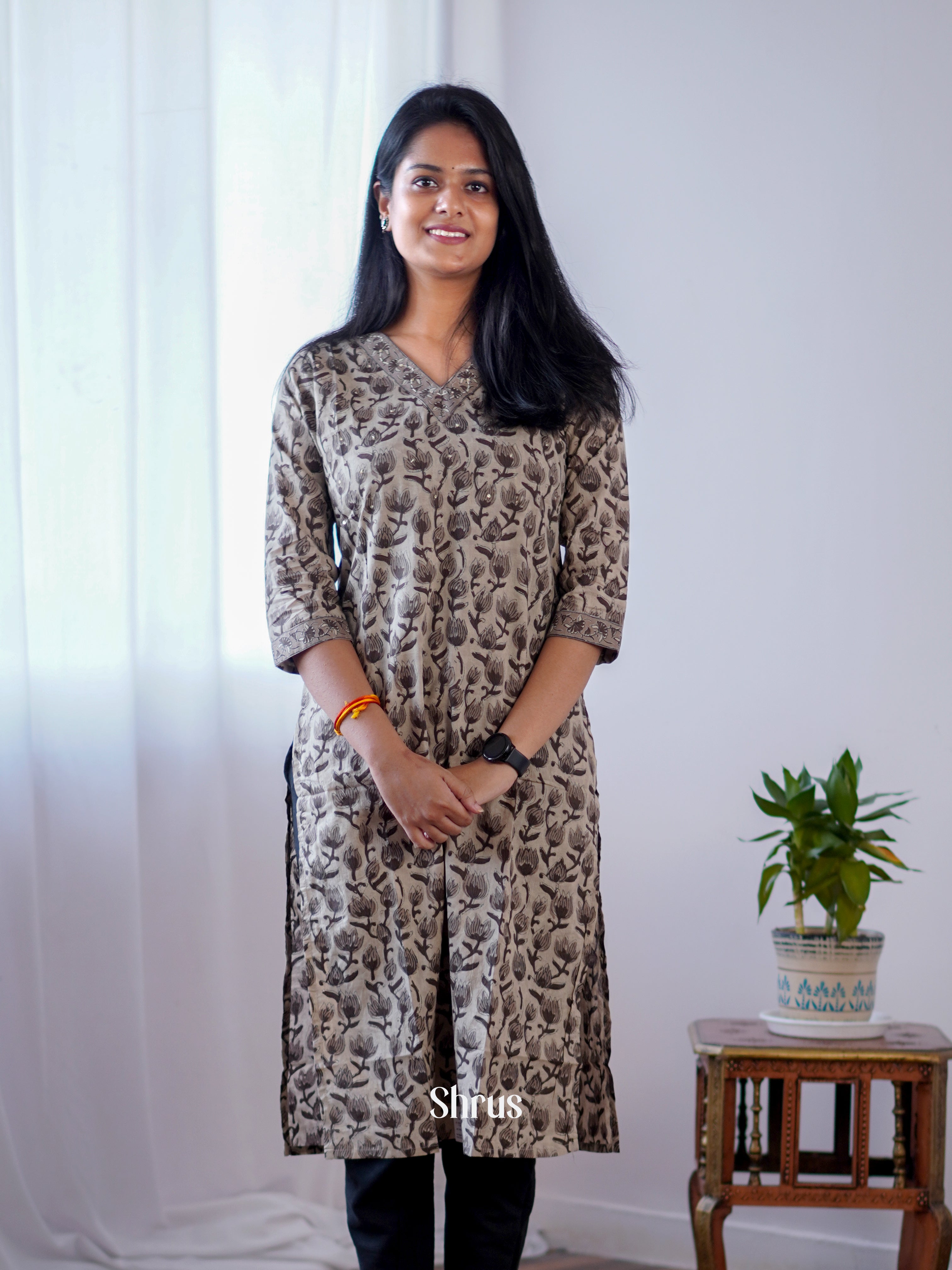 Grey - Readymade Kurti - Shop on ShrusEternity.com