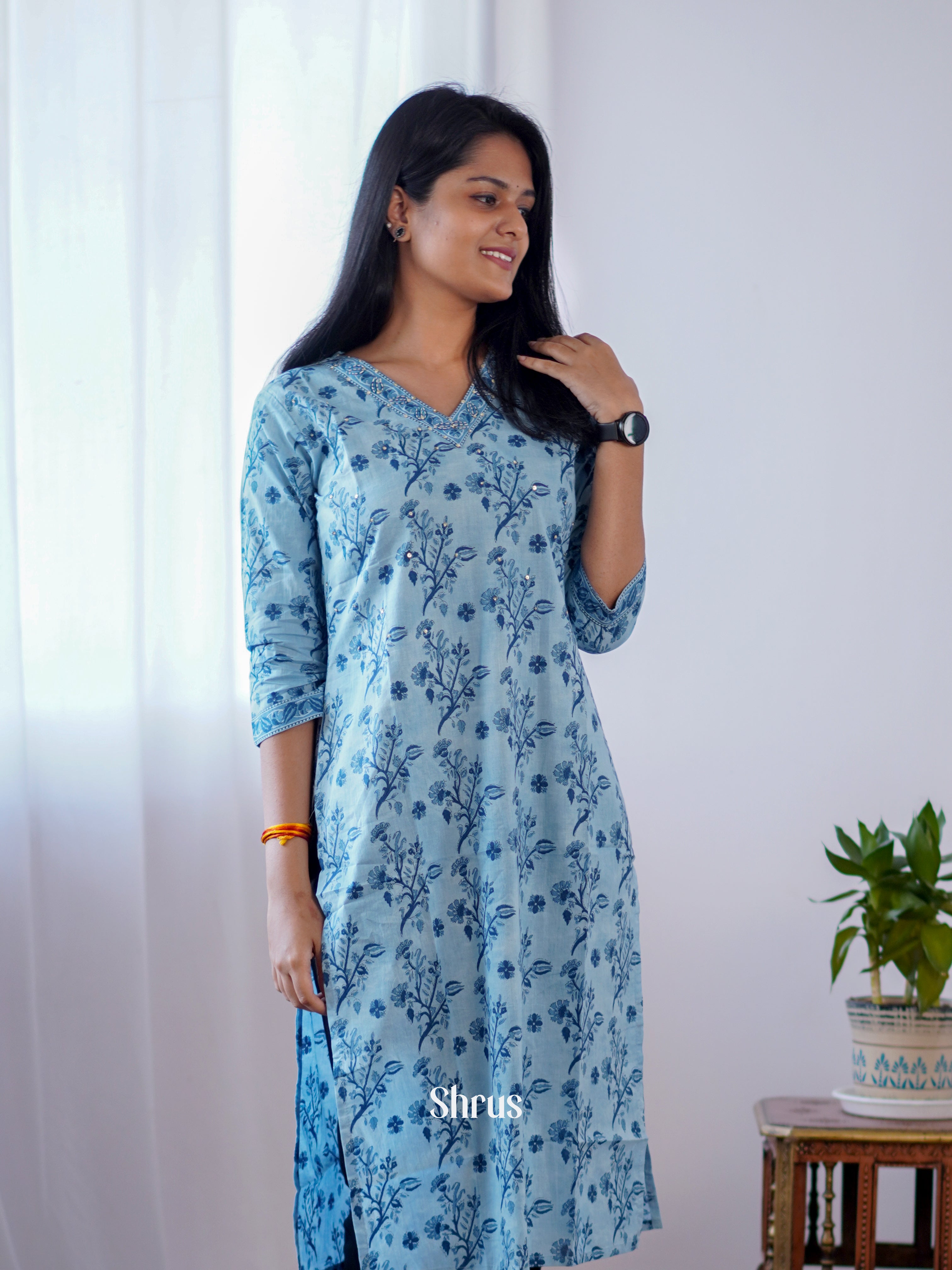 Blue - Readymade Kurti - Shop on ShrusEternity.com