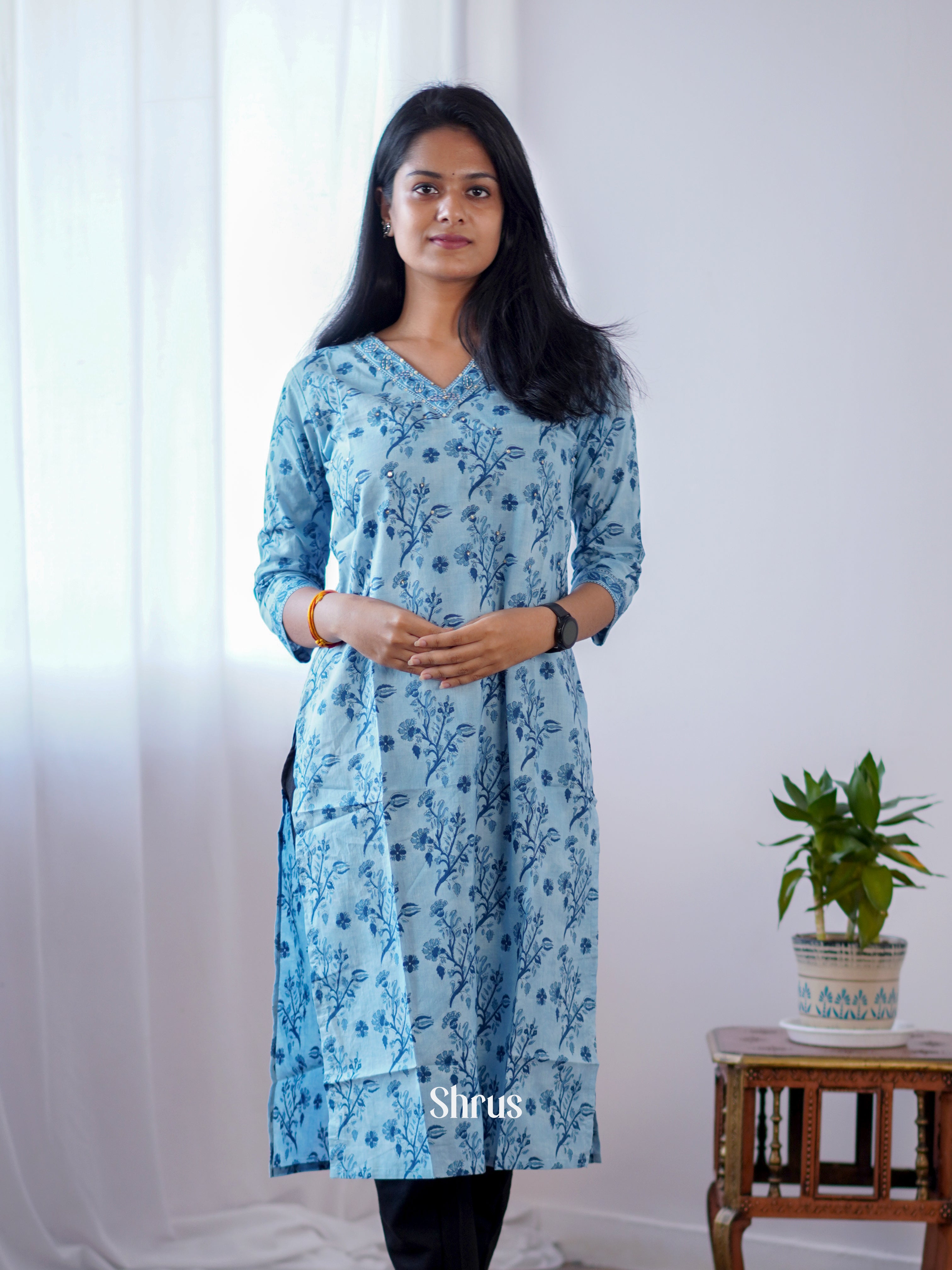 Blue - Readymade Kurti - Shop on ShrusEternity.com