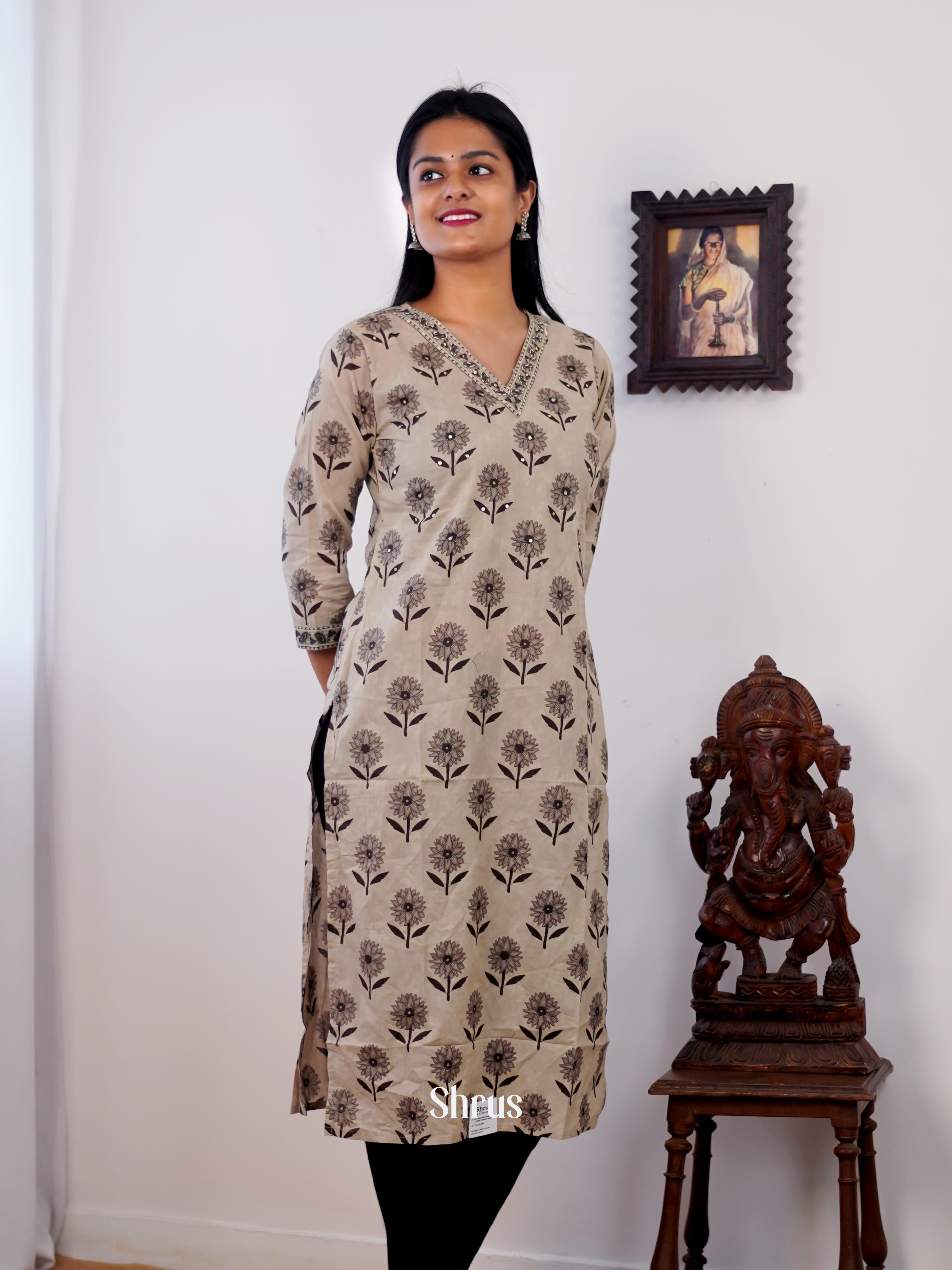 Grey - Casual Readymade Kurti - Shop on ShrusEternity.com