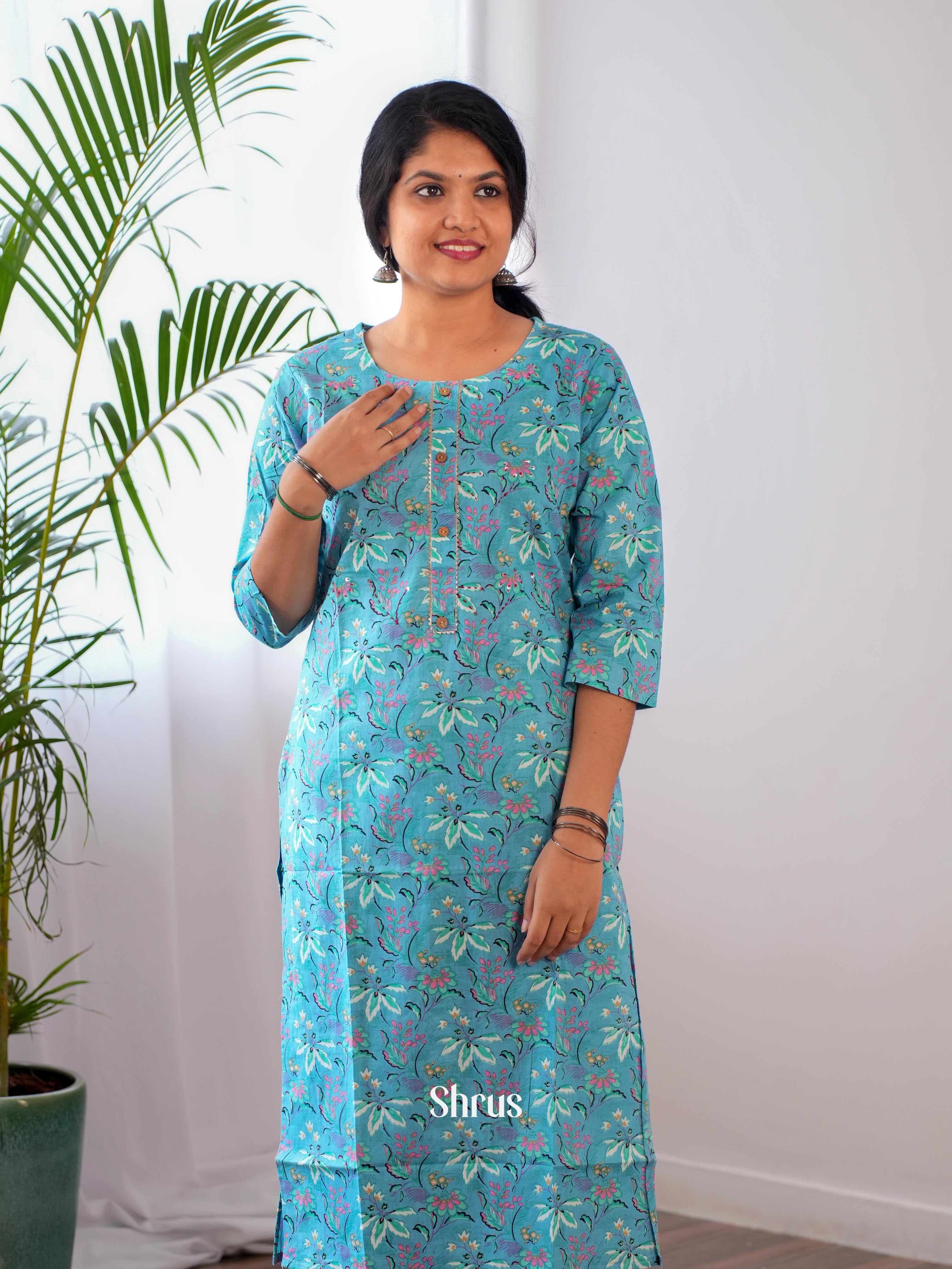 Blue - Readymade Kurti - Shop on ShrusEternity.com
