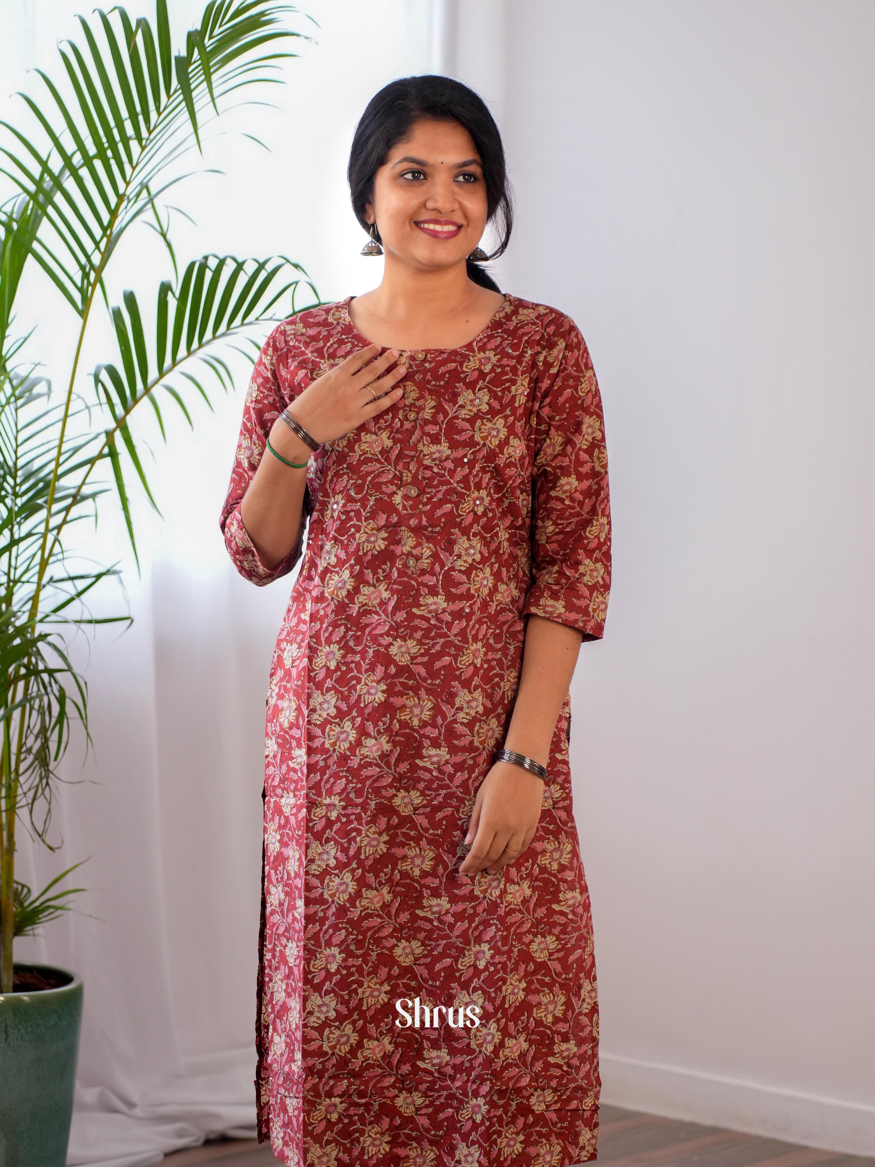Brown - Readymade Kurti - Shop on ShrusEternity.com
