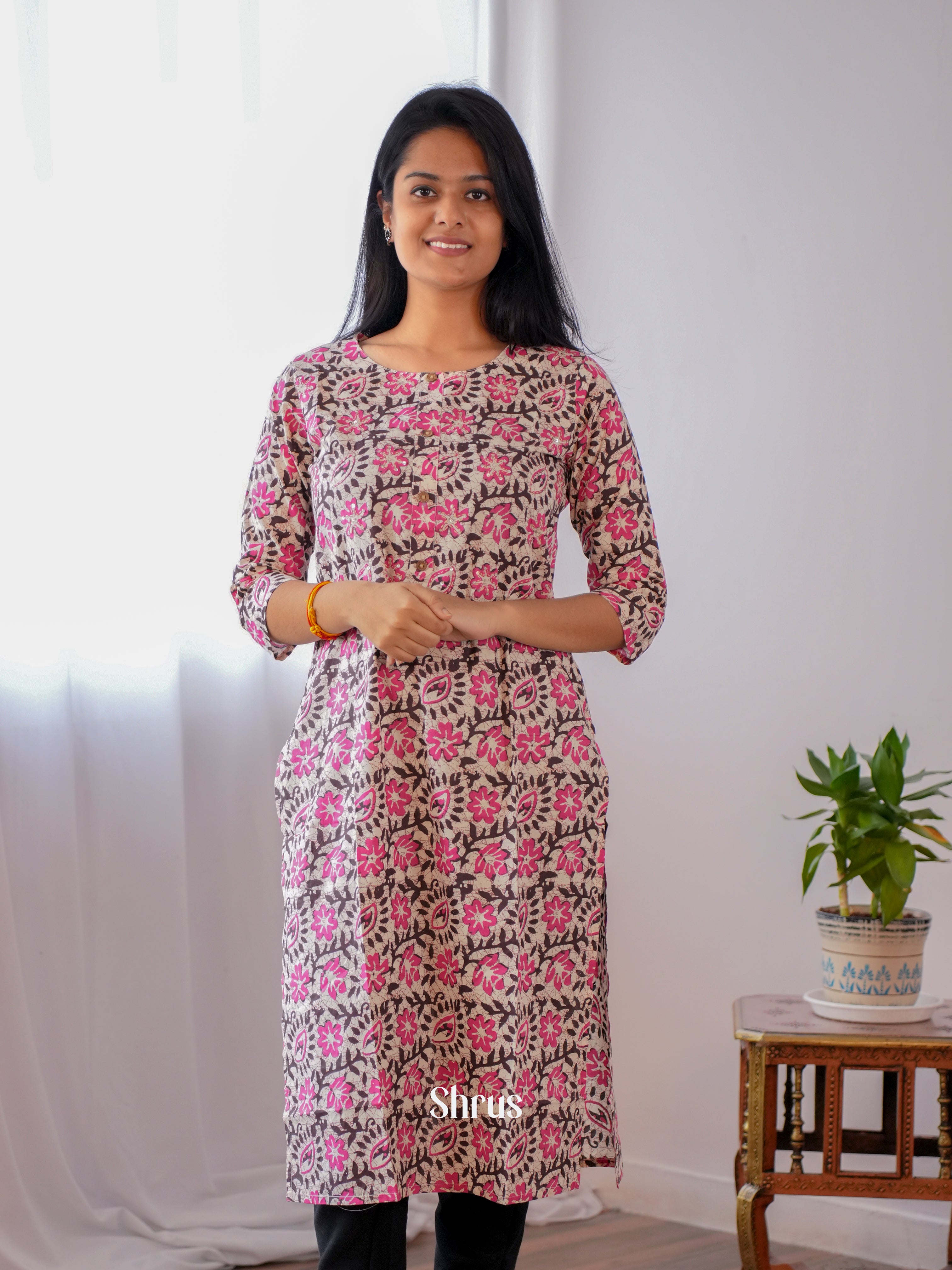 Cream & pInk - Readymade Kurti - Shop on ShrusEternity.com