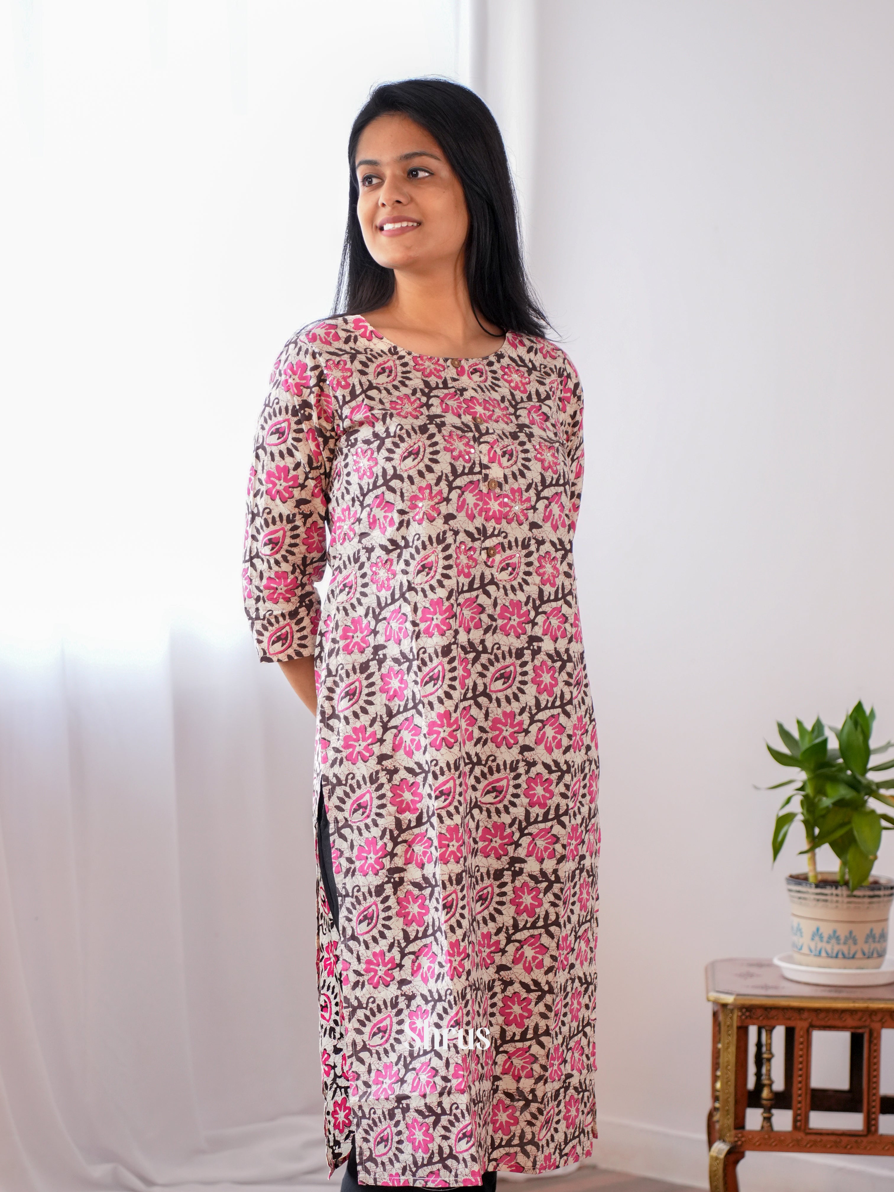 Cream & pInk - Readymade Kurti - Shop on ShrusEternity.com