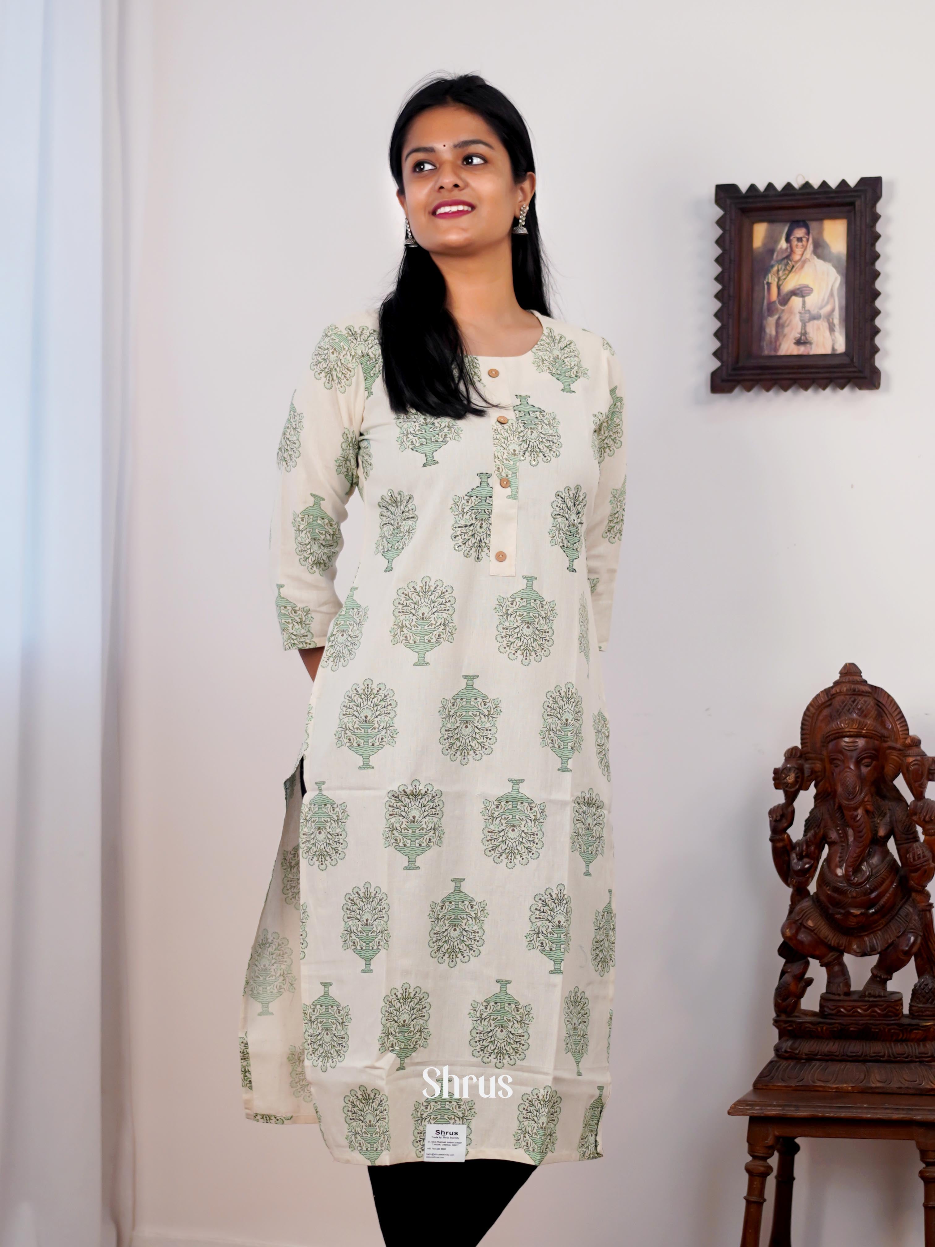 Cream - Readymade Kurti - Shop on ShrusEternity.com