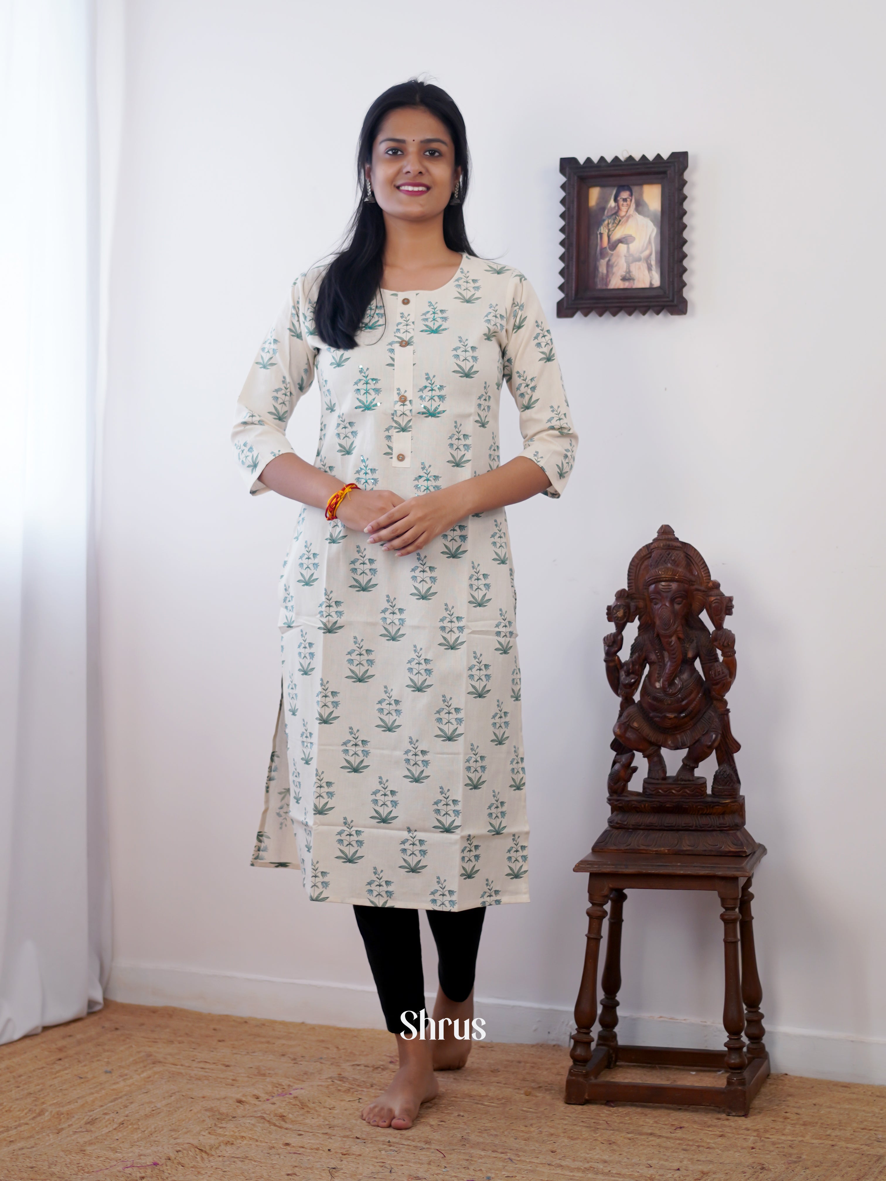 Cream- Readymade Kurti - Shop on ShrusEternity.com