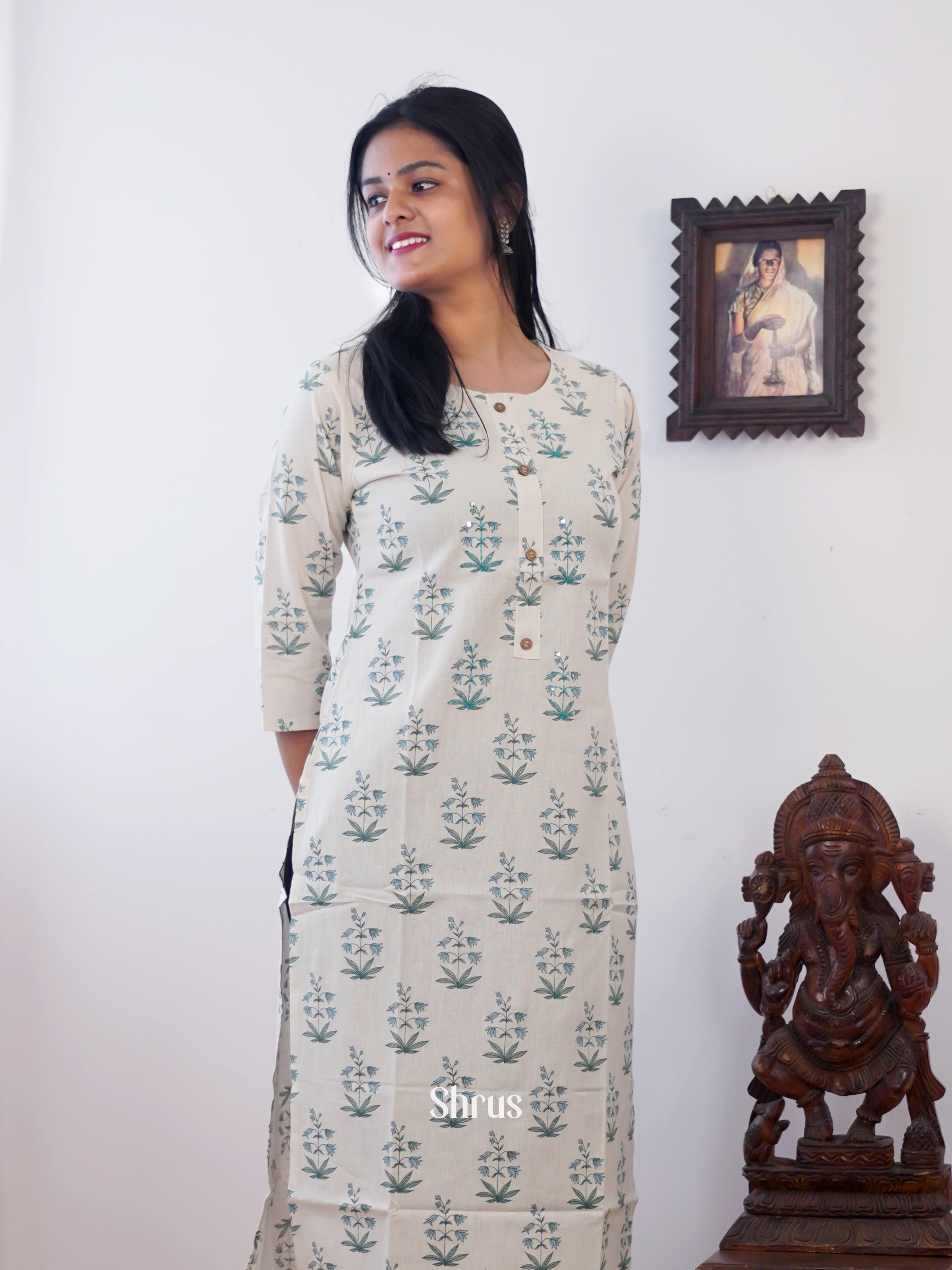 Cream- Readymade Kurti - Shop on ShrusEternity.com