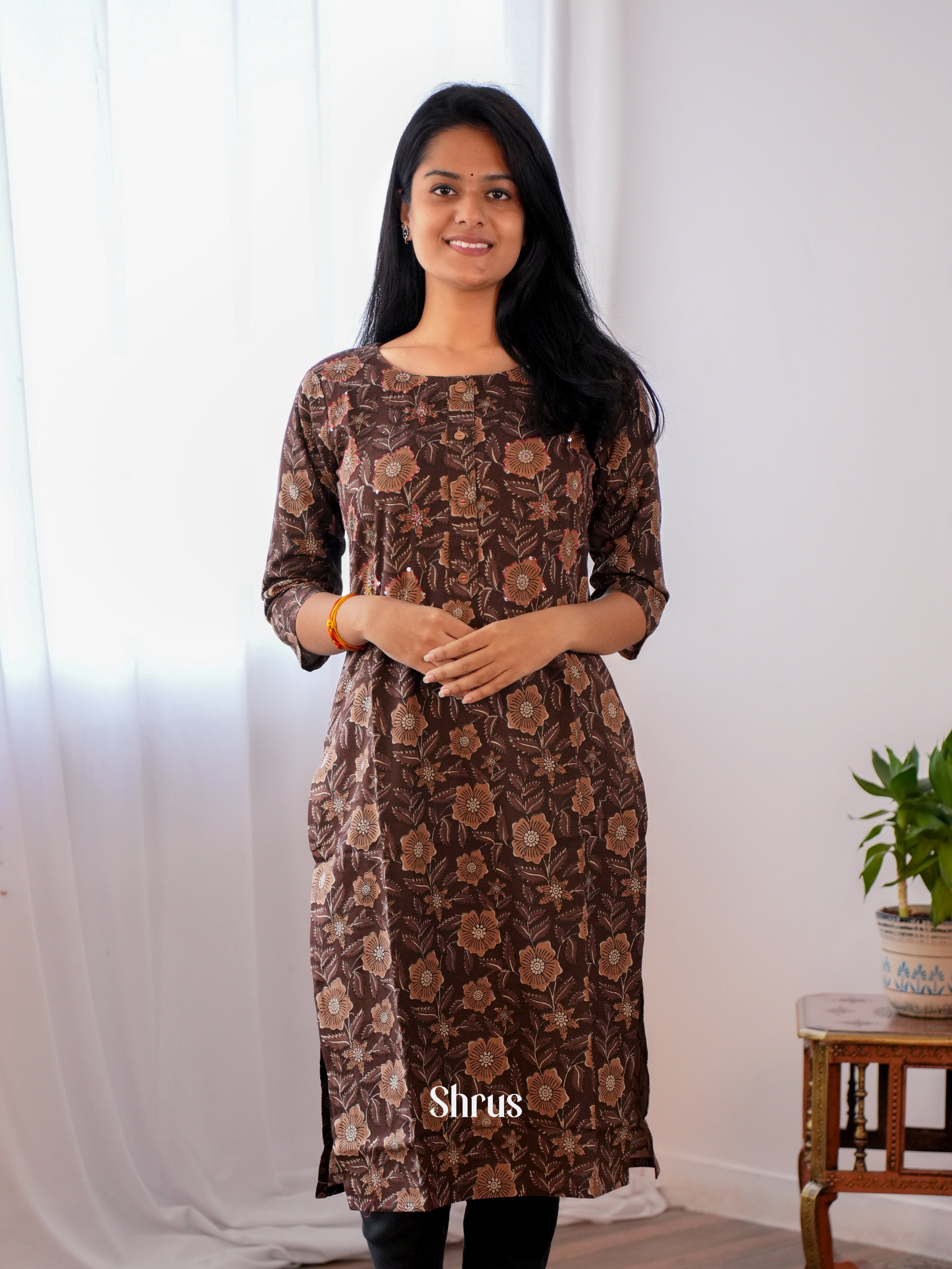 Brown -Readymade Kurti - Shop on ShrusEternity.com