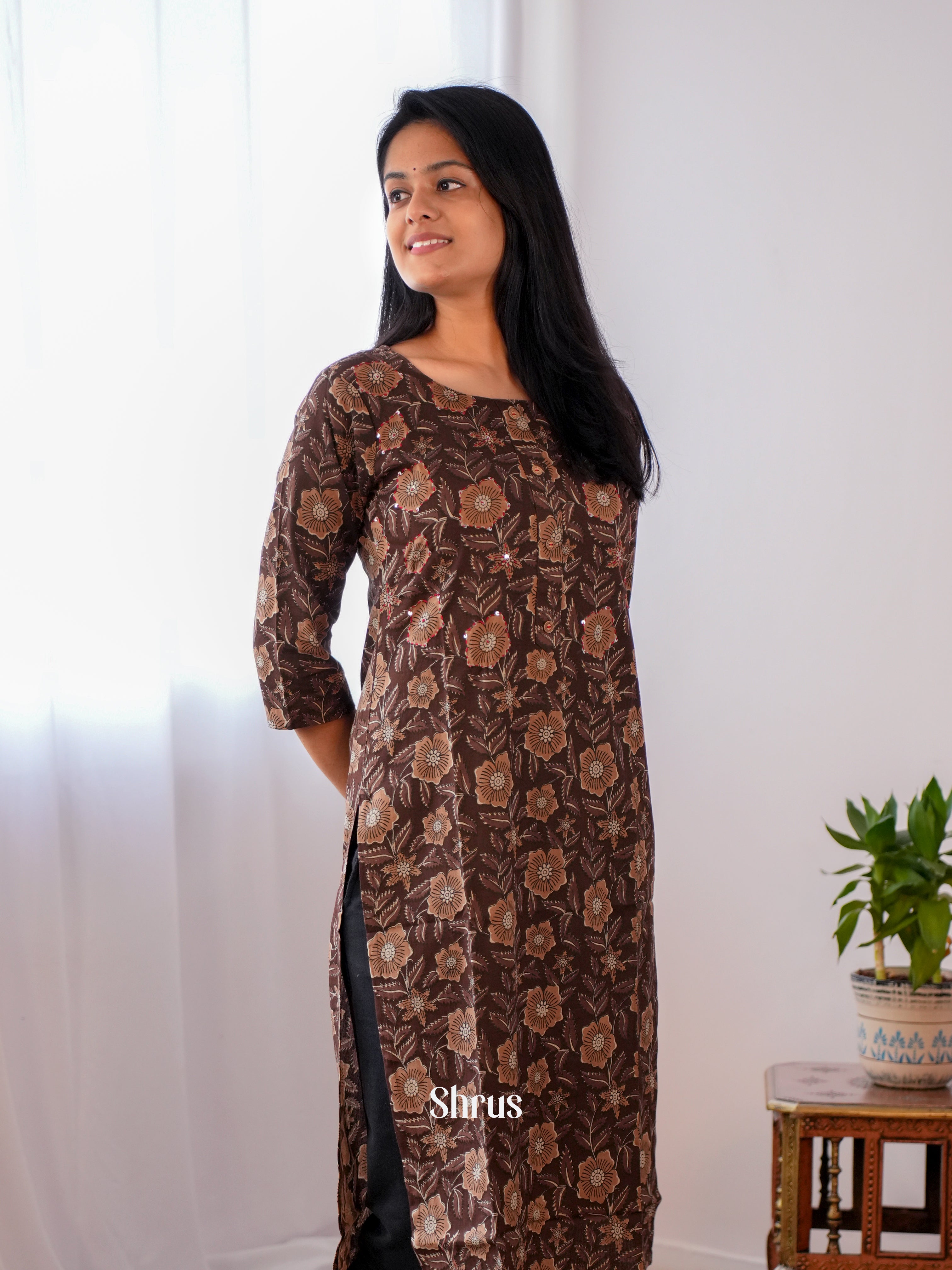 Brown -Readymade Kurti - Shop on ShrusEternity.com