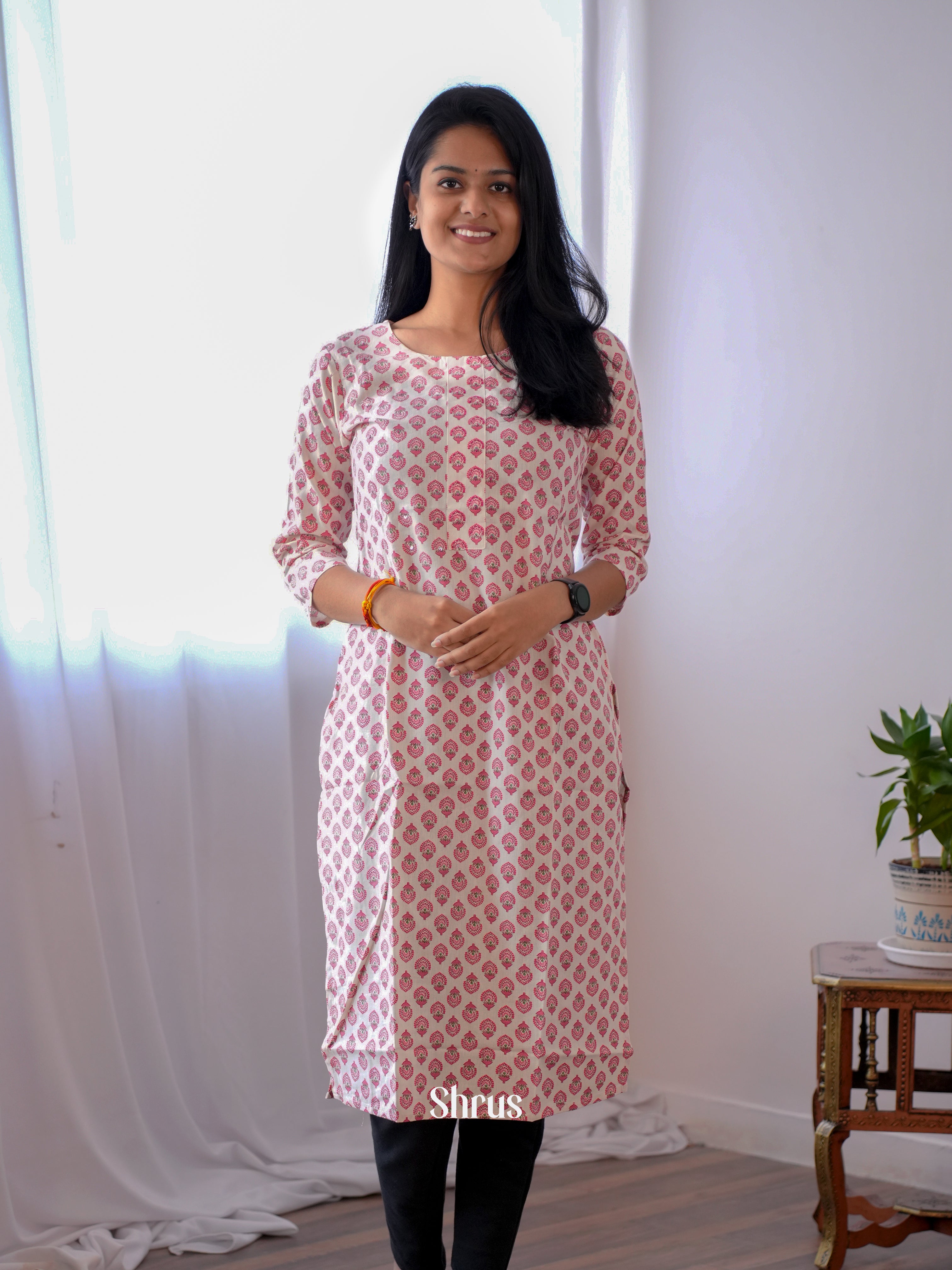 Cream & Red - Readymade Kurti - Shop on ShrusEternity.com