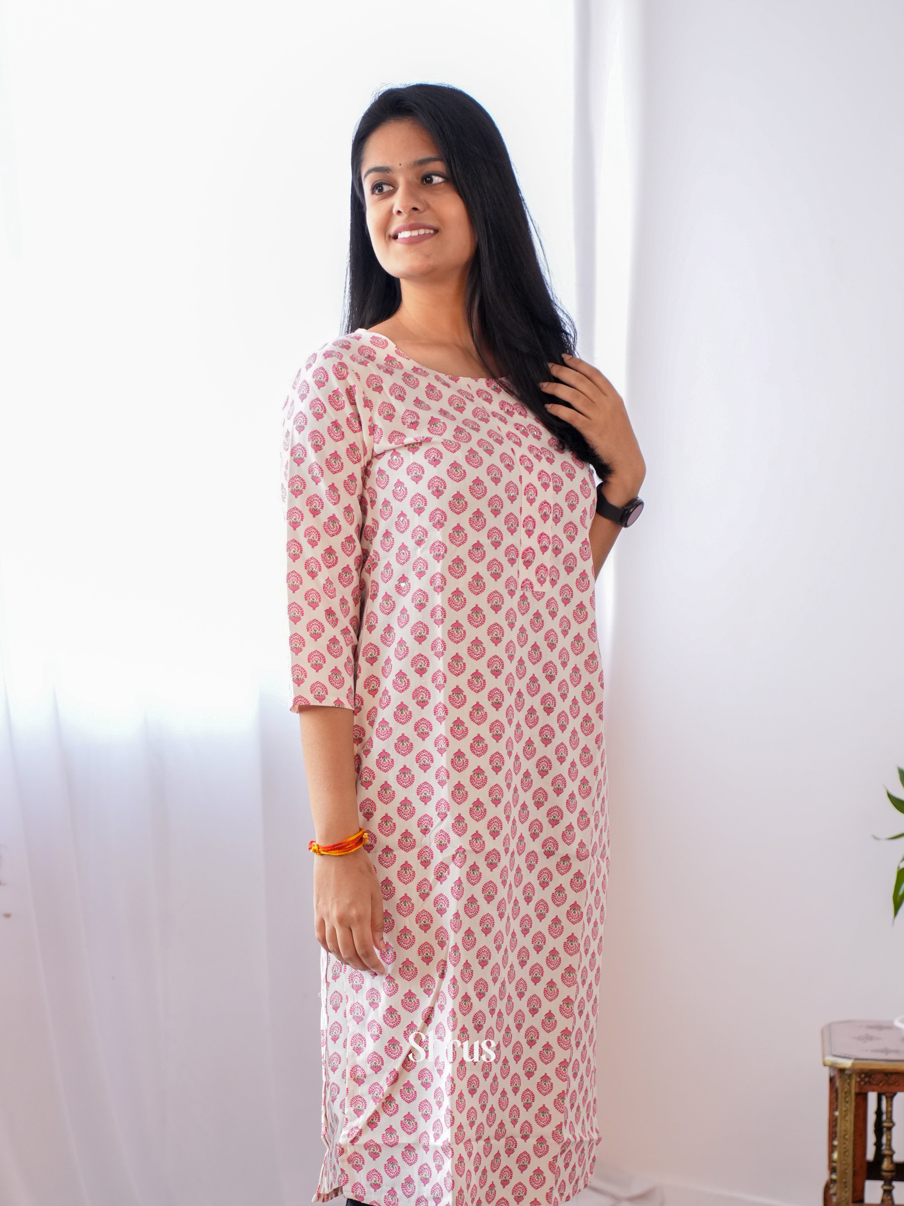 Cream & Red - Readymade Kurti - Shop on ShrusEternity.com