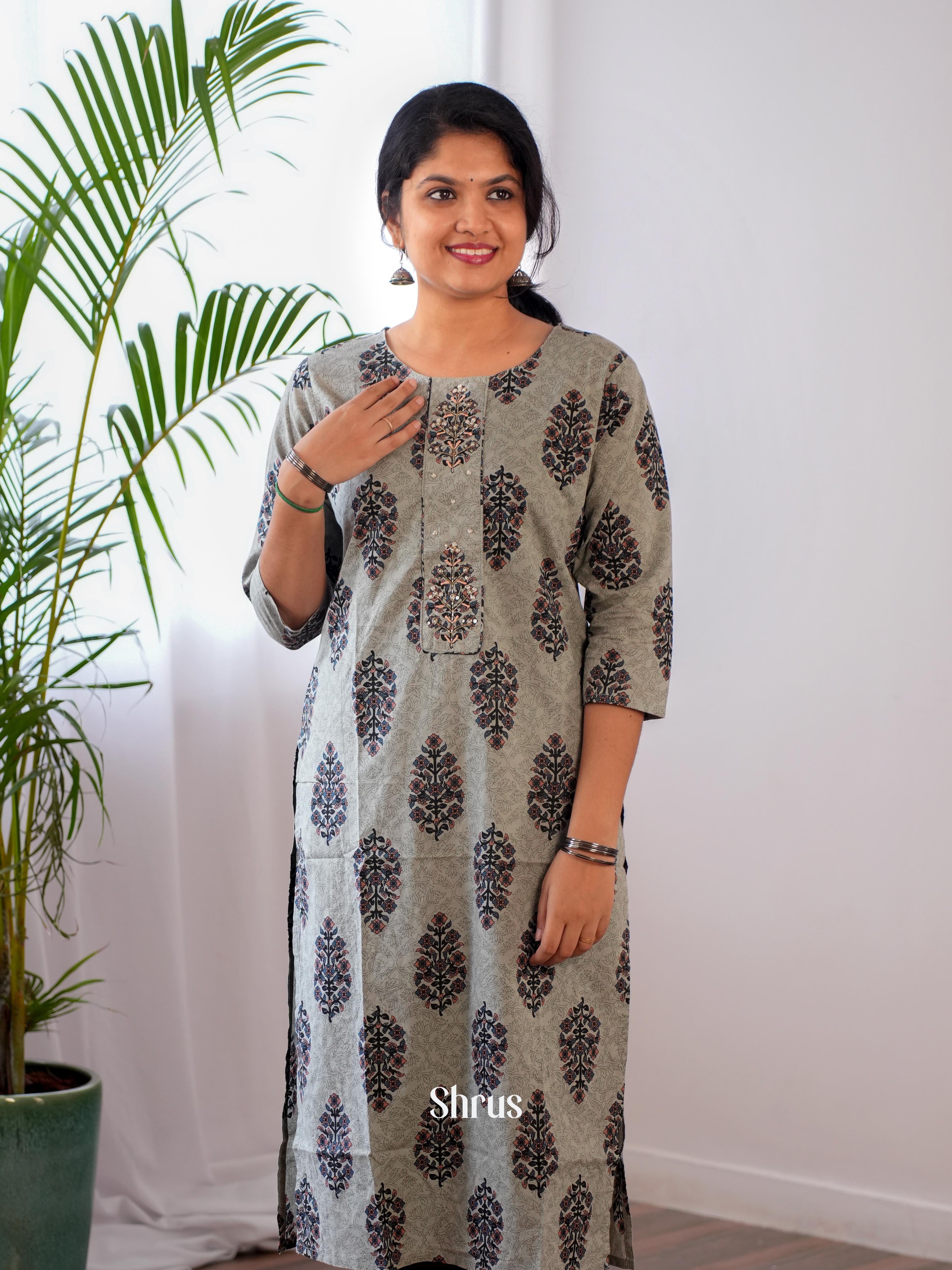 Grey & Black - Readymade Kurti - Shop on ShrusEternity.com