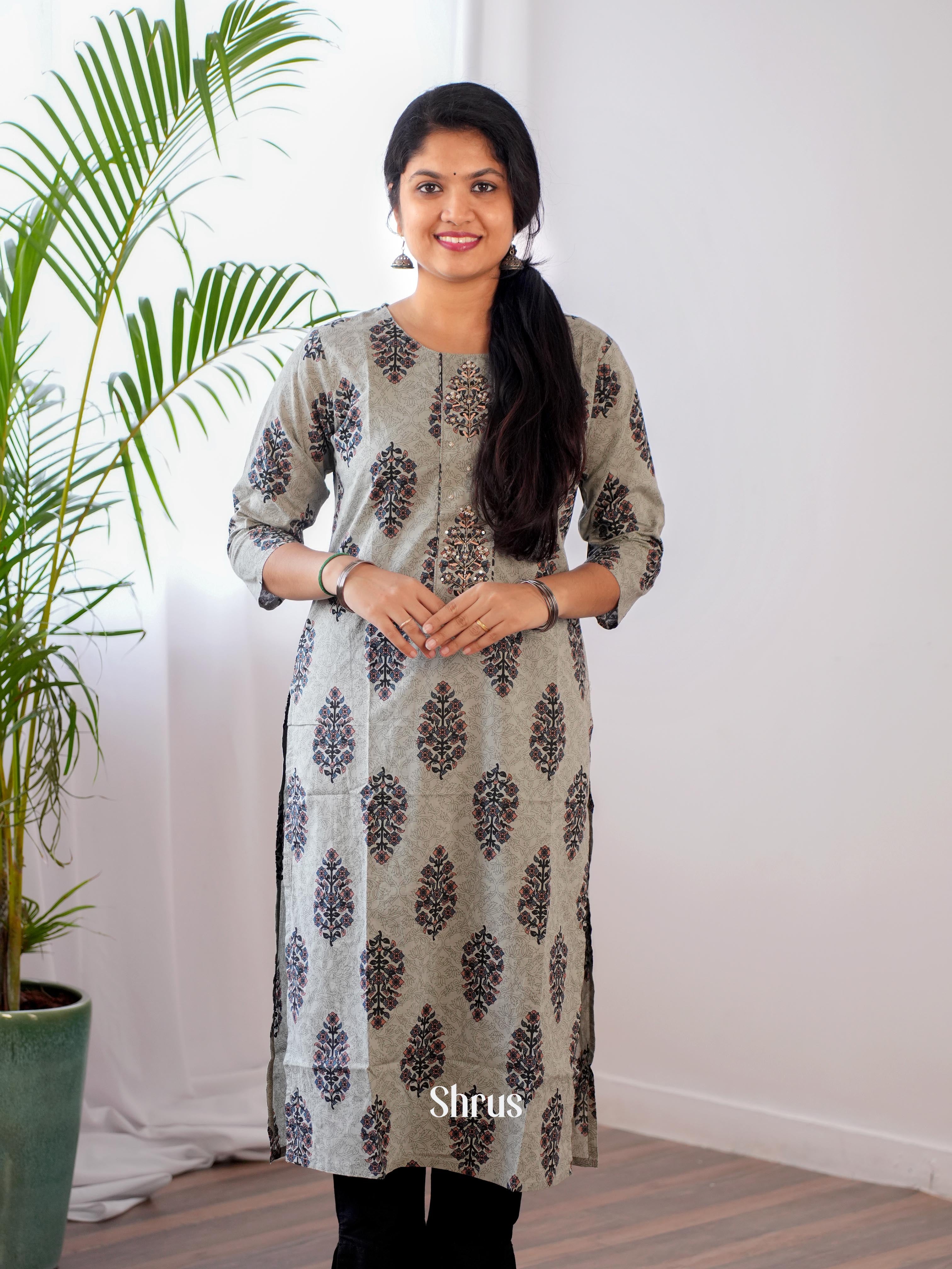 Grey & Black - Readymade Kurti - Shop on ShrusEternity.com