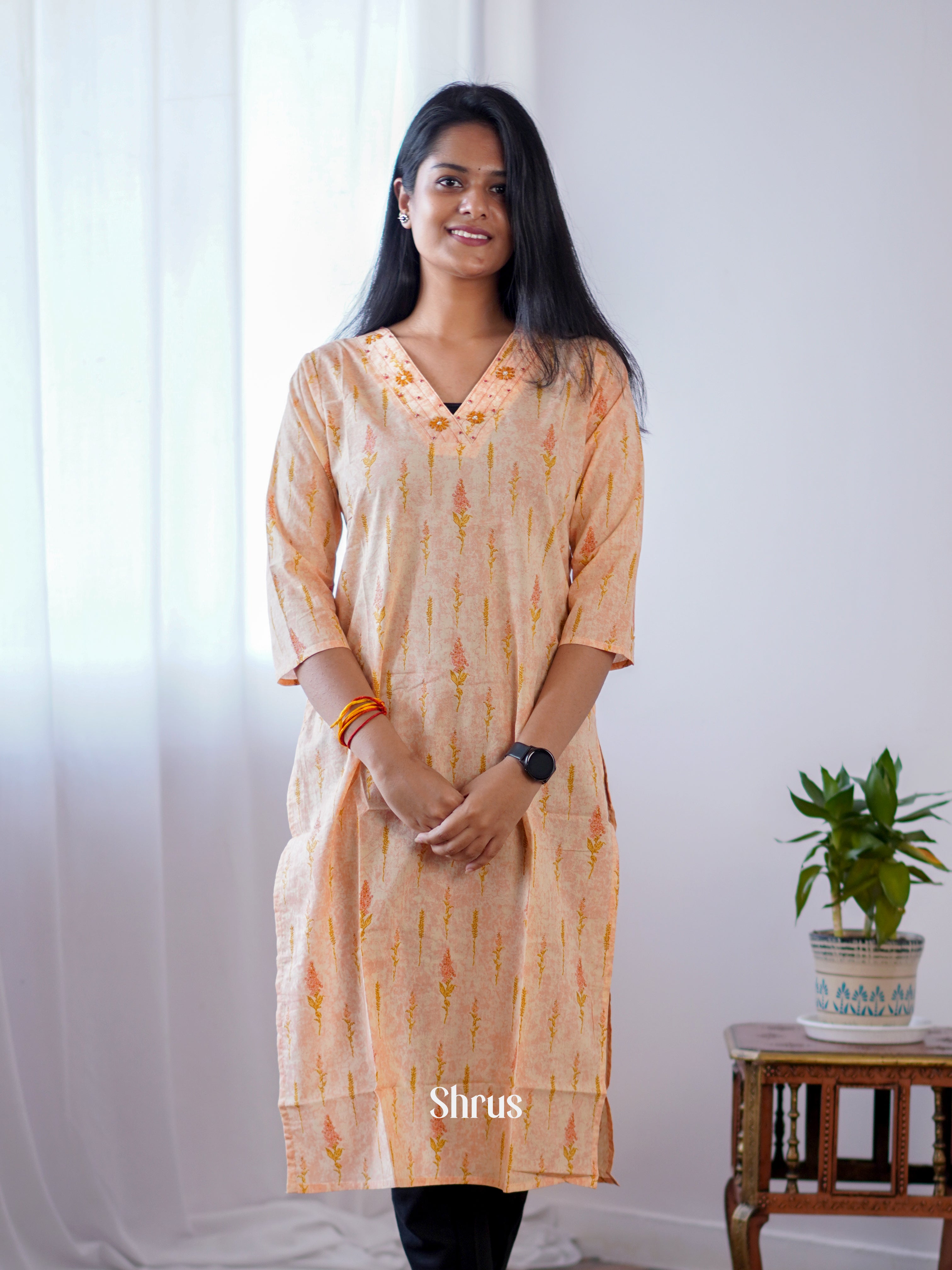 Pale Orange - Readymade Kurti - Shop on ShrusEternity.com