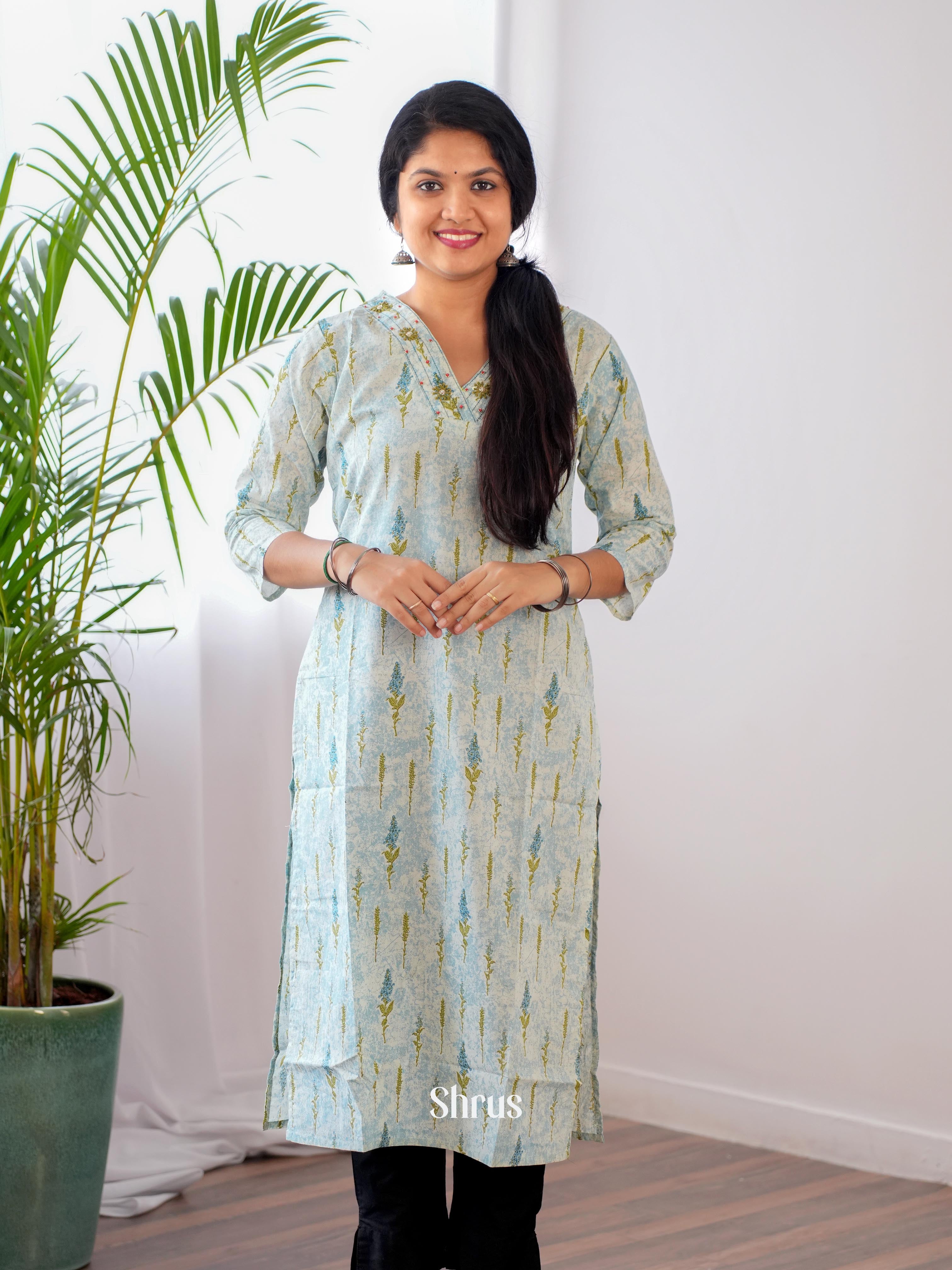 Blue- Readymade Kurti - Shop on ShrusEternity.com