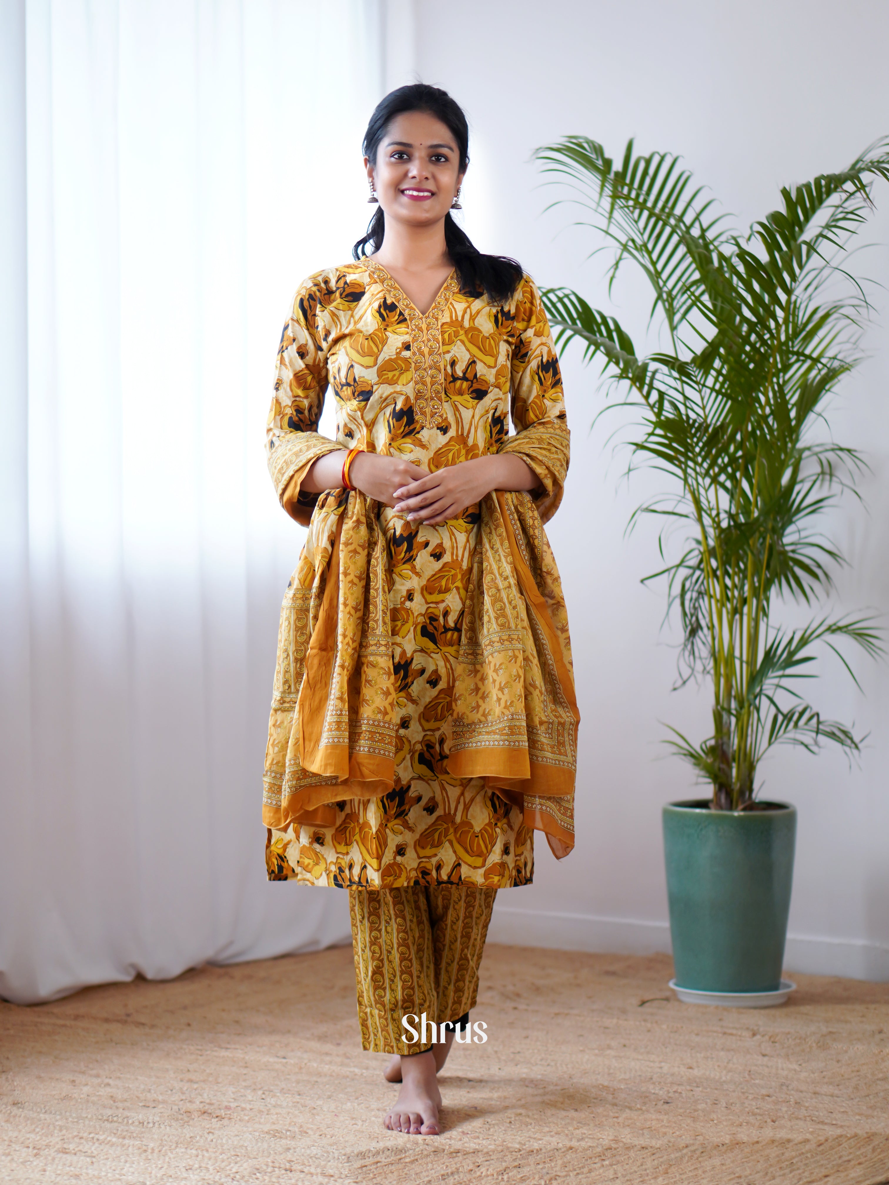 Cream & Brown - Cotton printed 3pc Readymade Suits - Shop on ShrusEternity.com