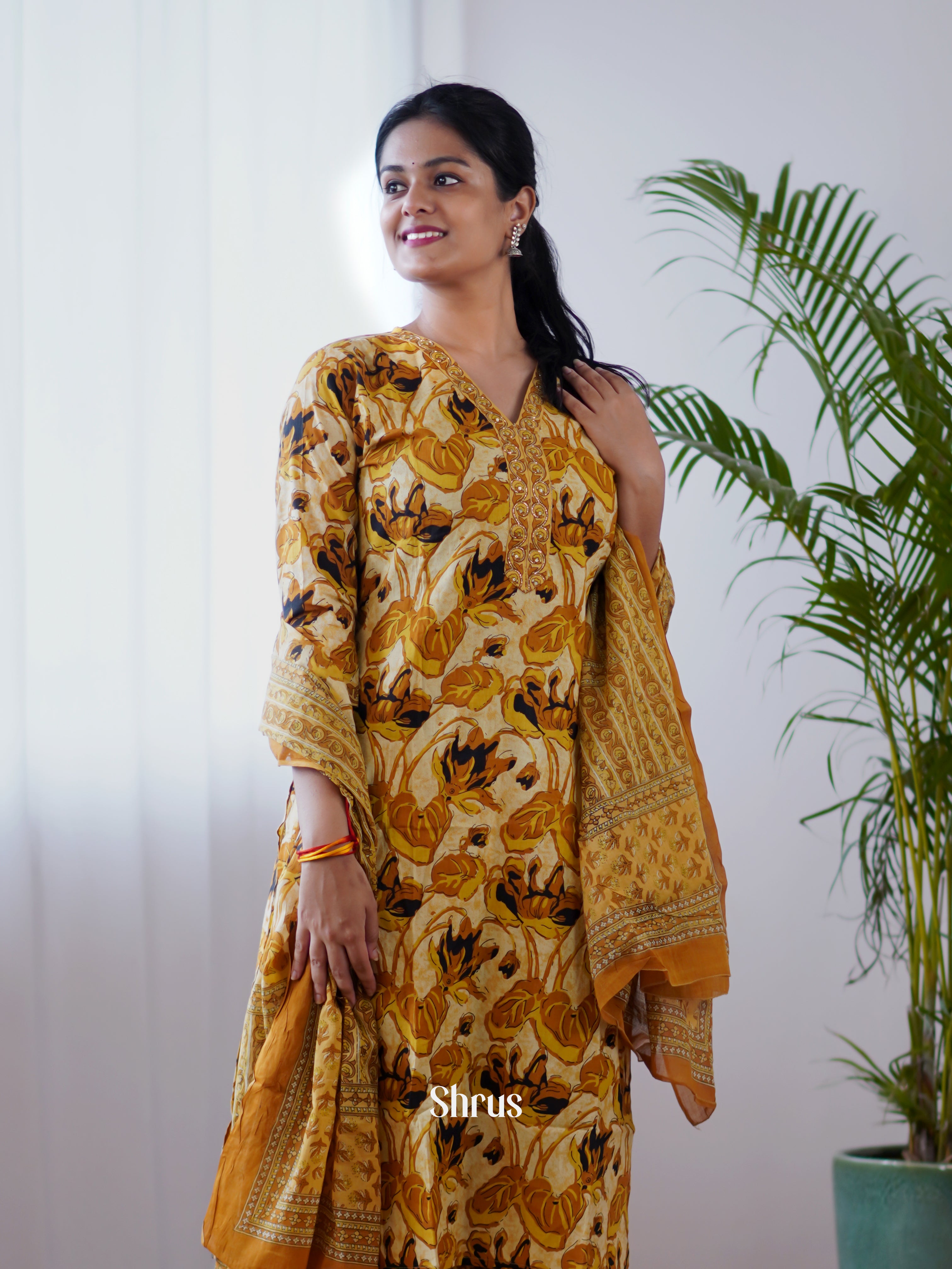 Cream & Brown - Cotton printed 3pc Readymade Suits - Shop on ShrusEternity.com