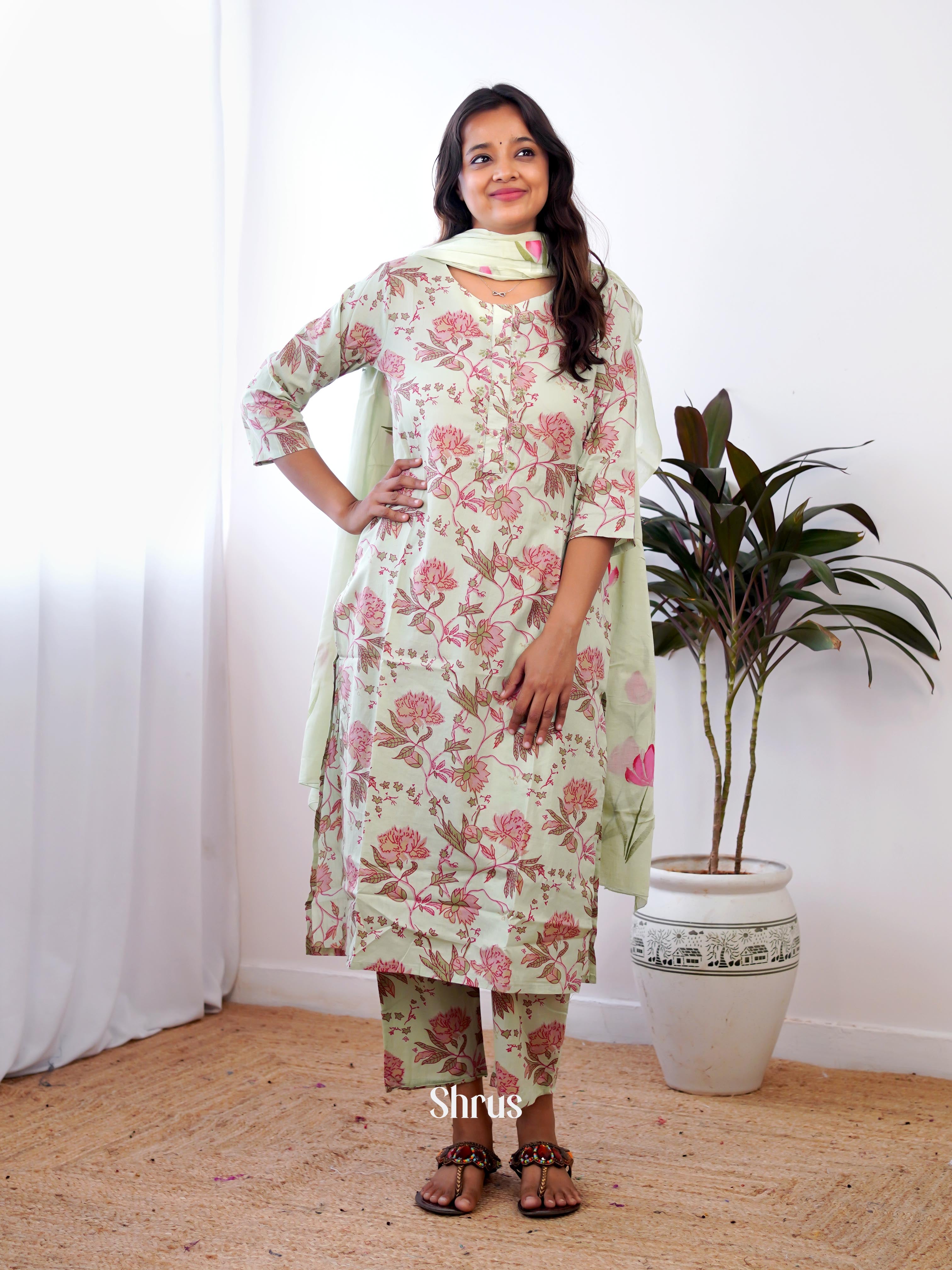 Pastel Green & Pink - 3pc Readymade Suits - Shop on ShrusEternity.com
