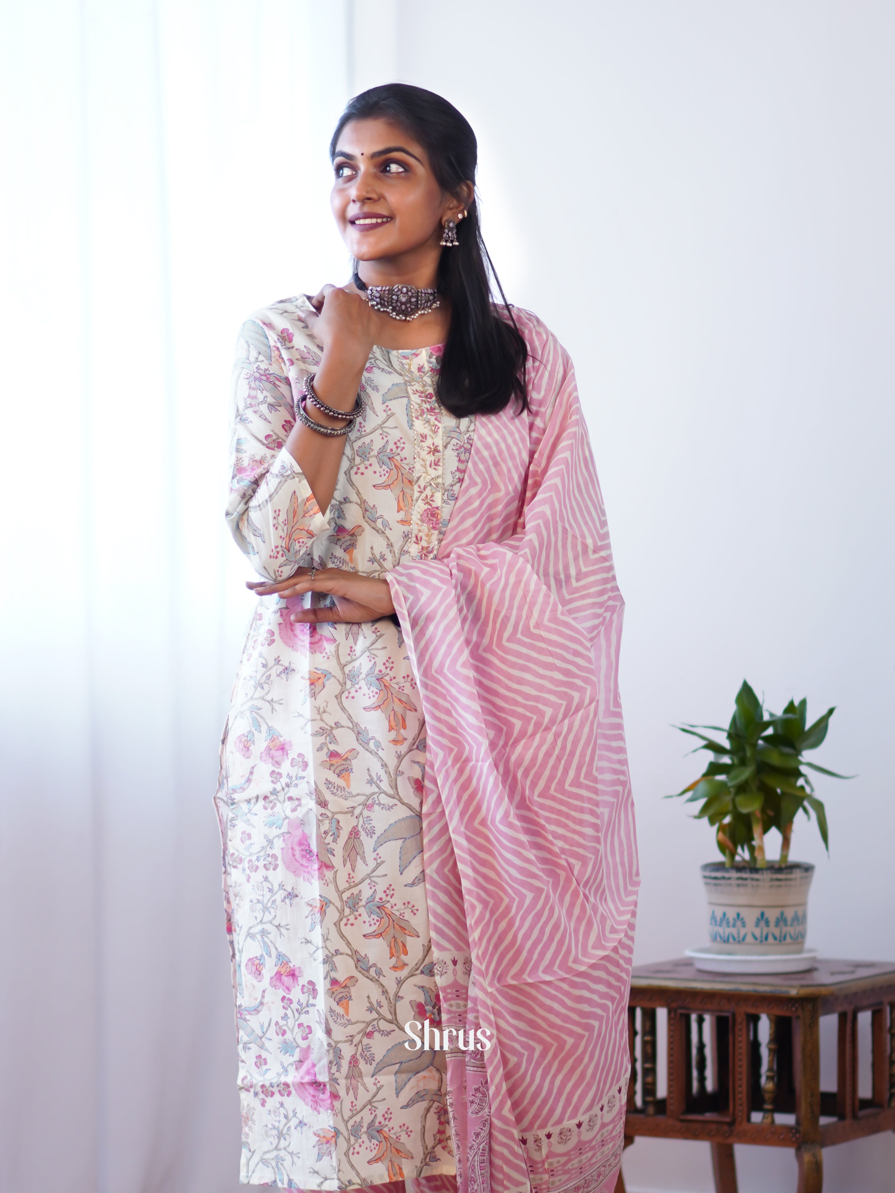 Cream & Pink - 3 pc Readymade Suits - Shop on ShrusEternity.com