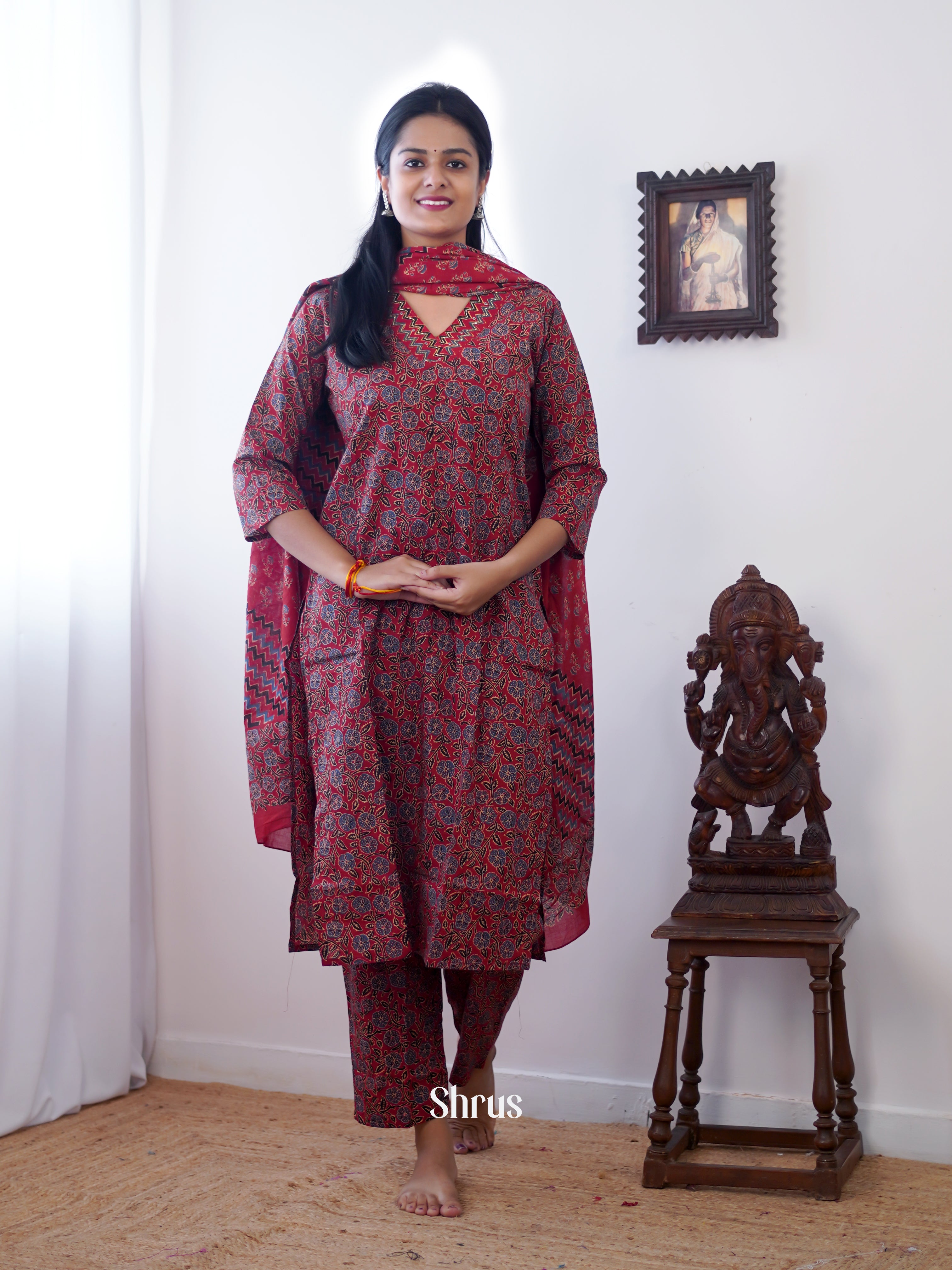 Maroon - 3pc printed Readymade Suits - Shop on ShrusEternity.com