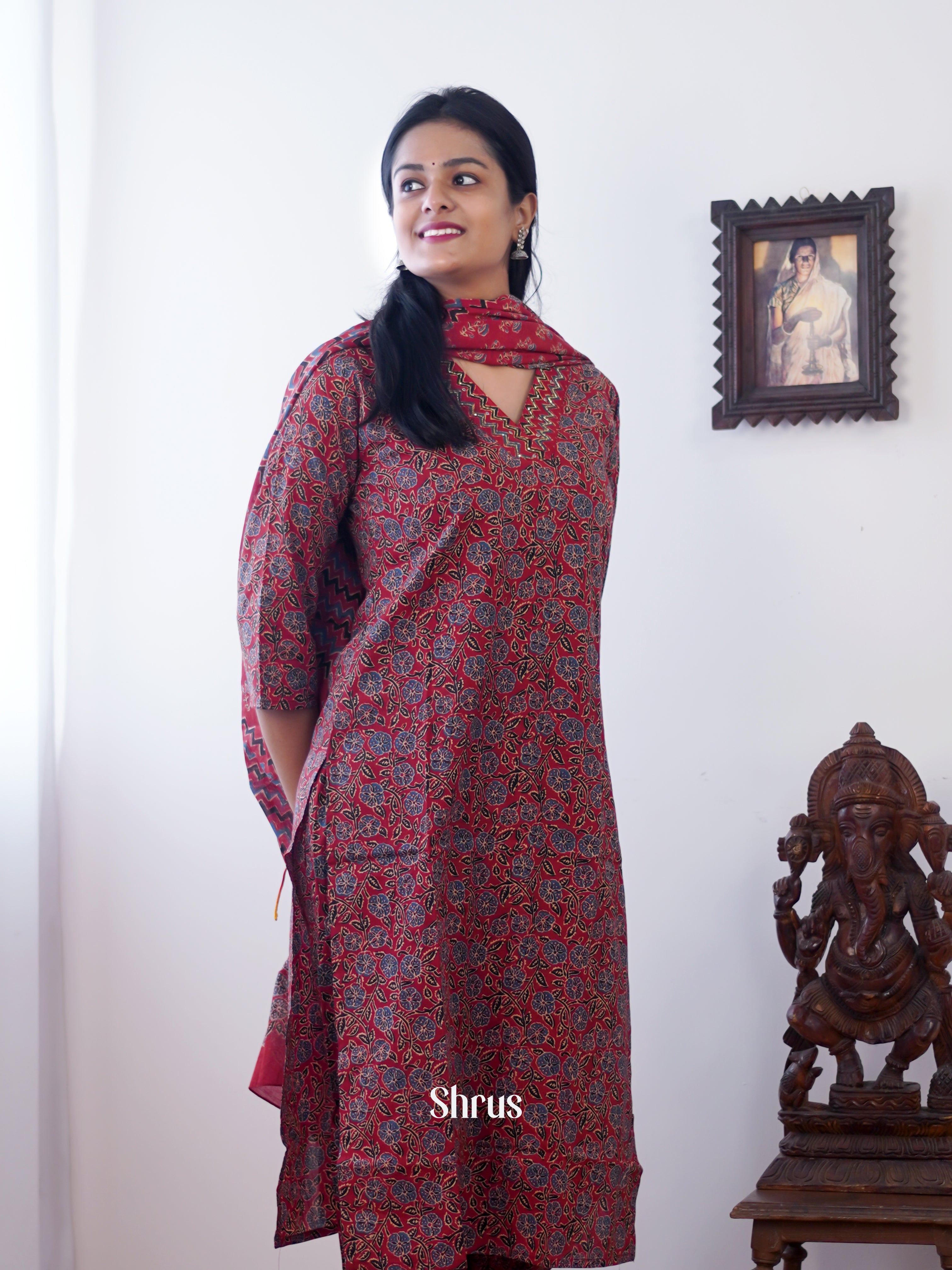 Maroon - 3pc printed Readymade Suits - Shop on ShrusEternity.com