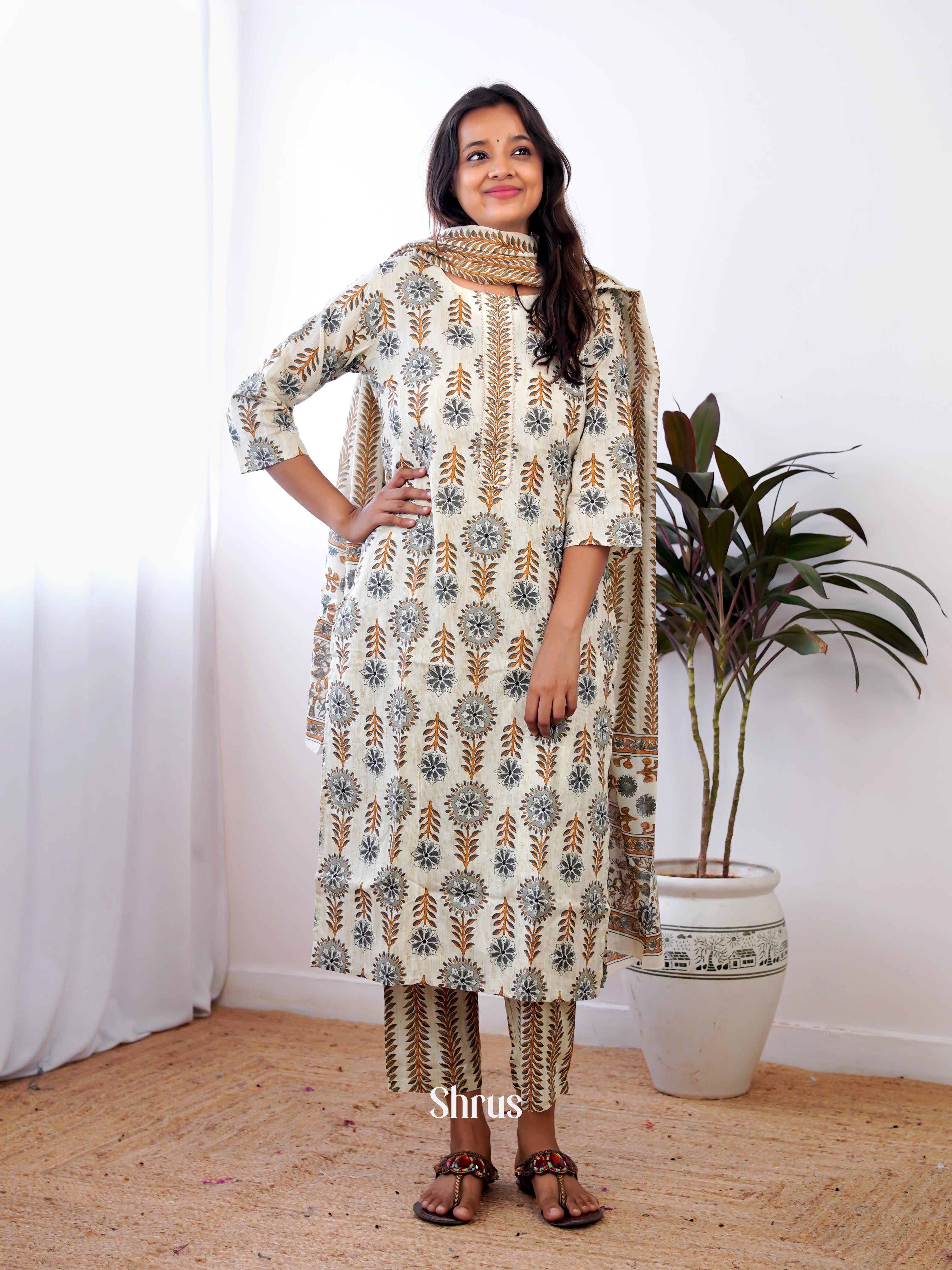 Cream & Grey - 3pc Readymade Suits - Shop on ShrusEternity.com