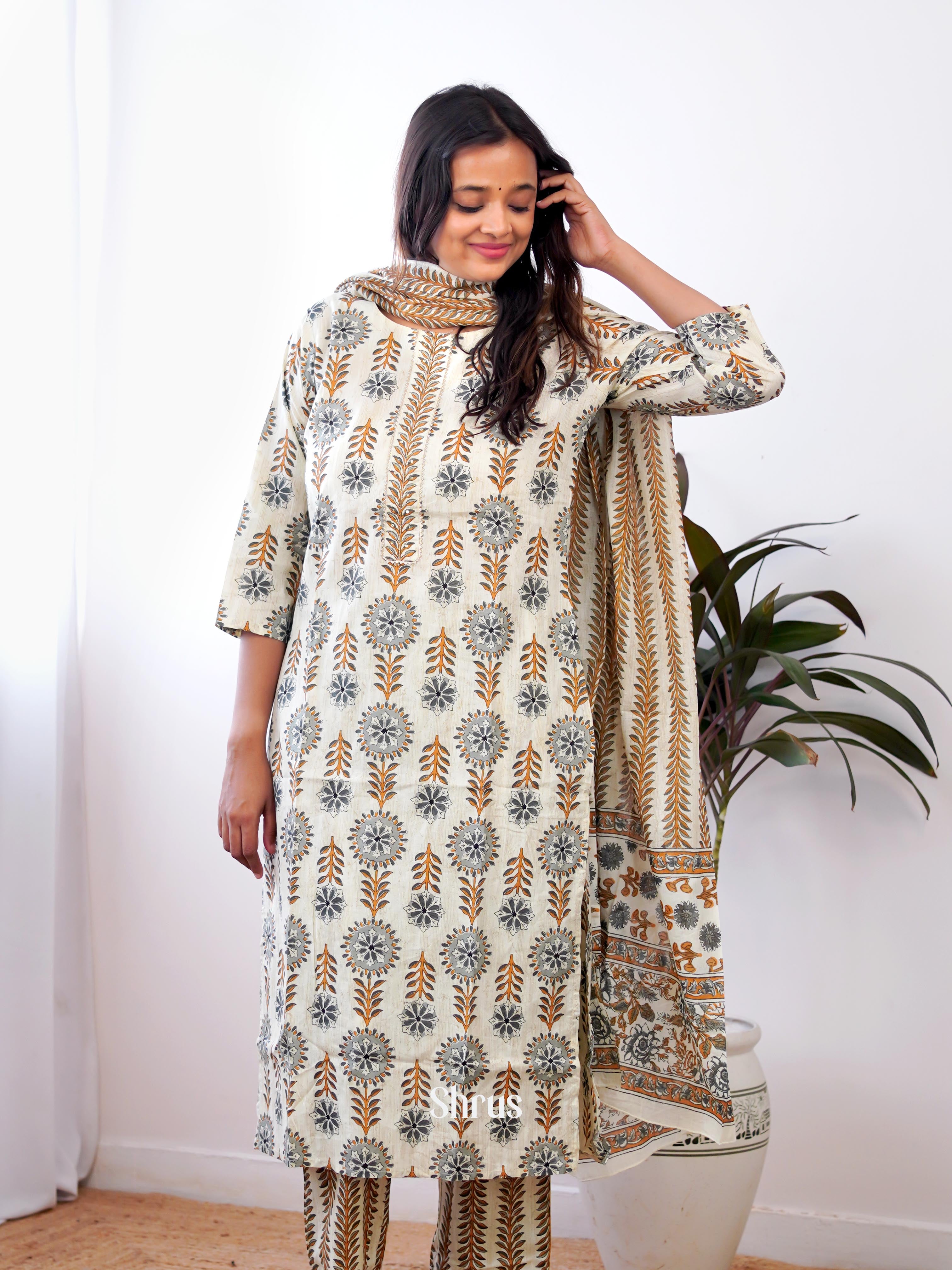 Cream & Grey - 3pc Readymade Suits - Shop on ShrusEternity.com