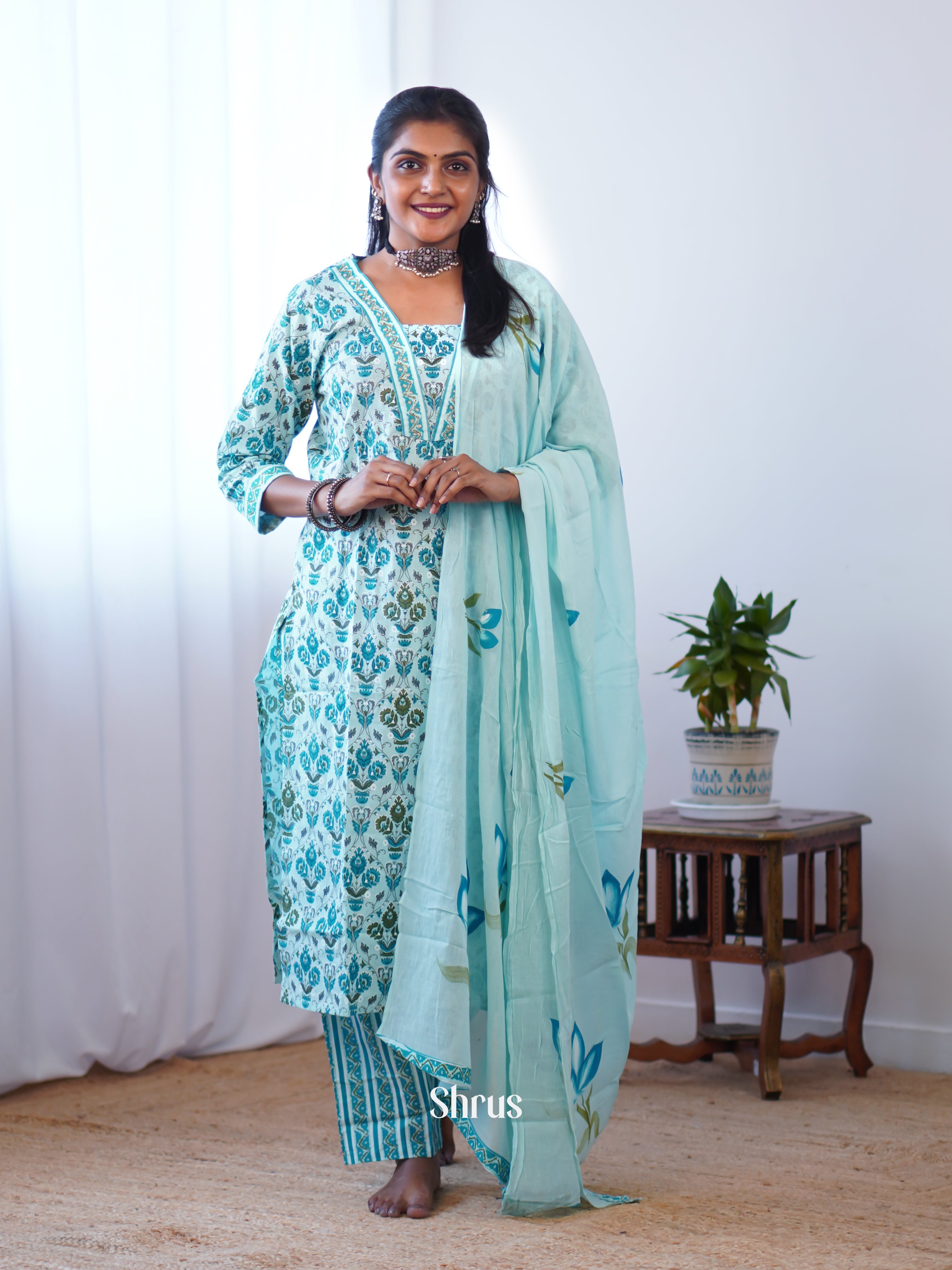 Sky Blue - 3pc Casual printed Readymade Suits - Shop on ShrusEternity.com