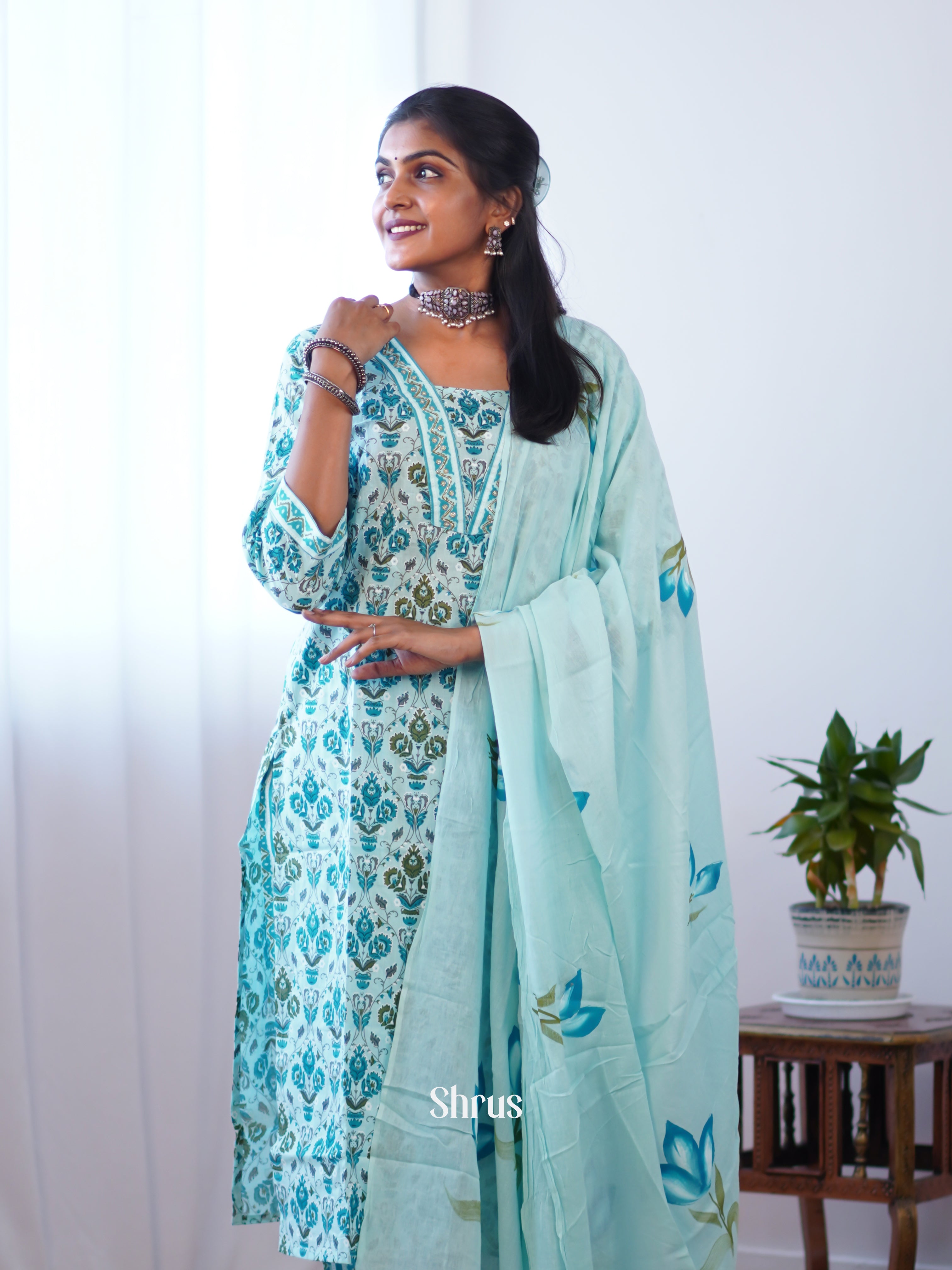 Sky Blue - 3pc Casual printed Readymade Suits - Shop on ShrusEternity.com