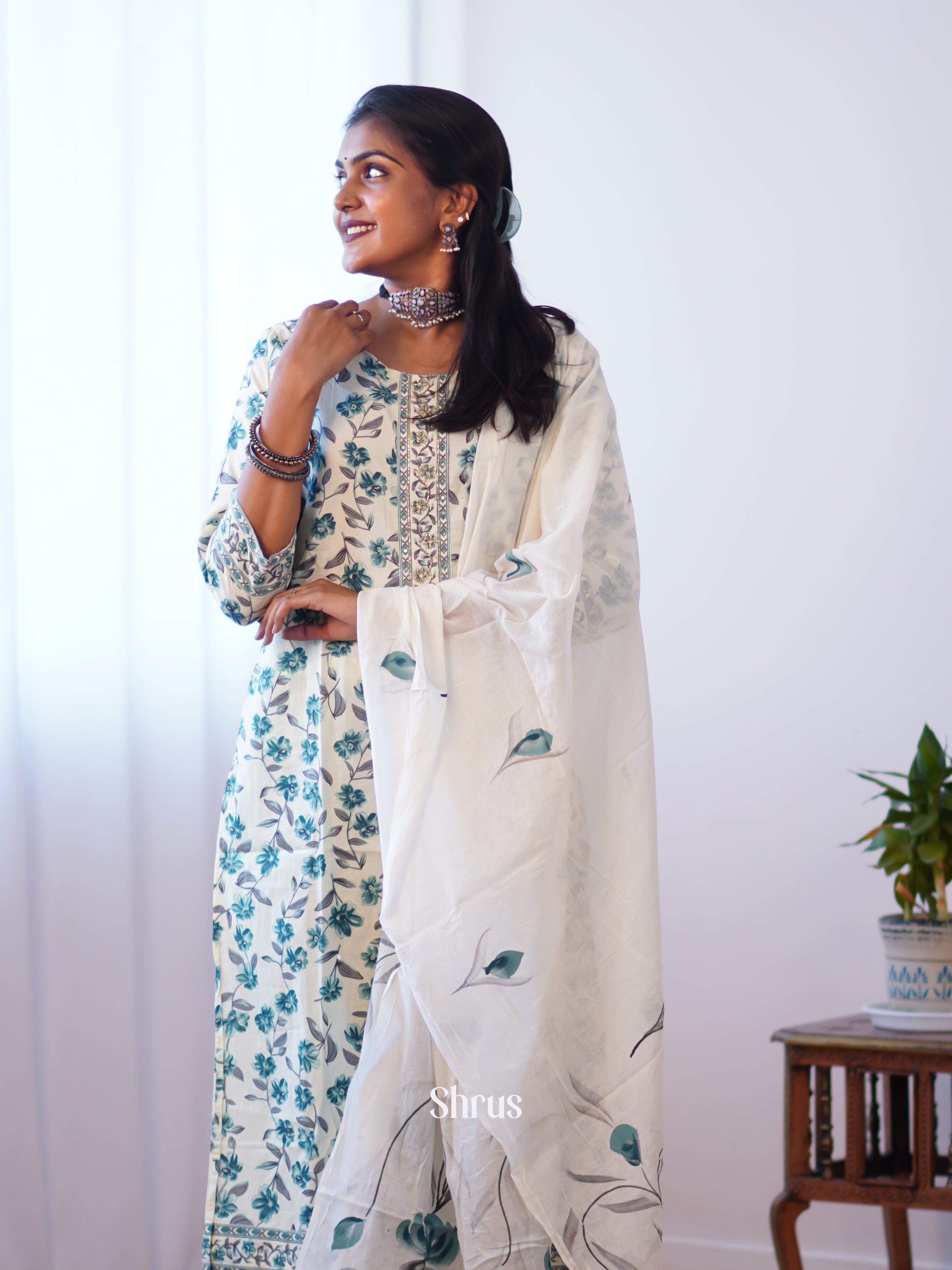 Cream & Green -3pc Readymade Suits - Shop on ShrusEternity.com