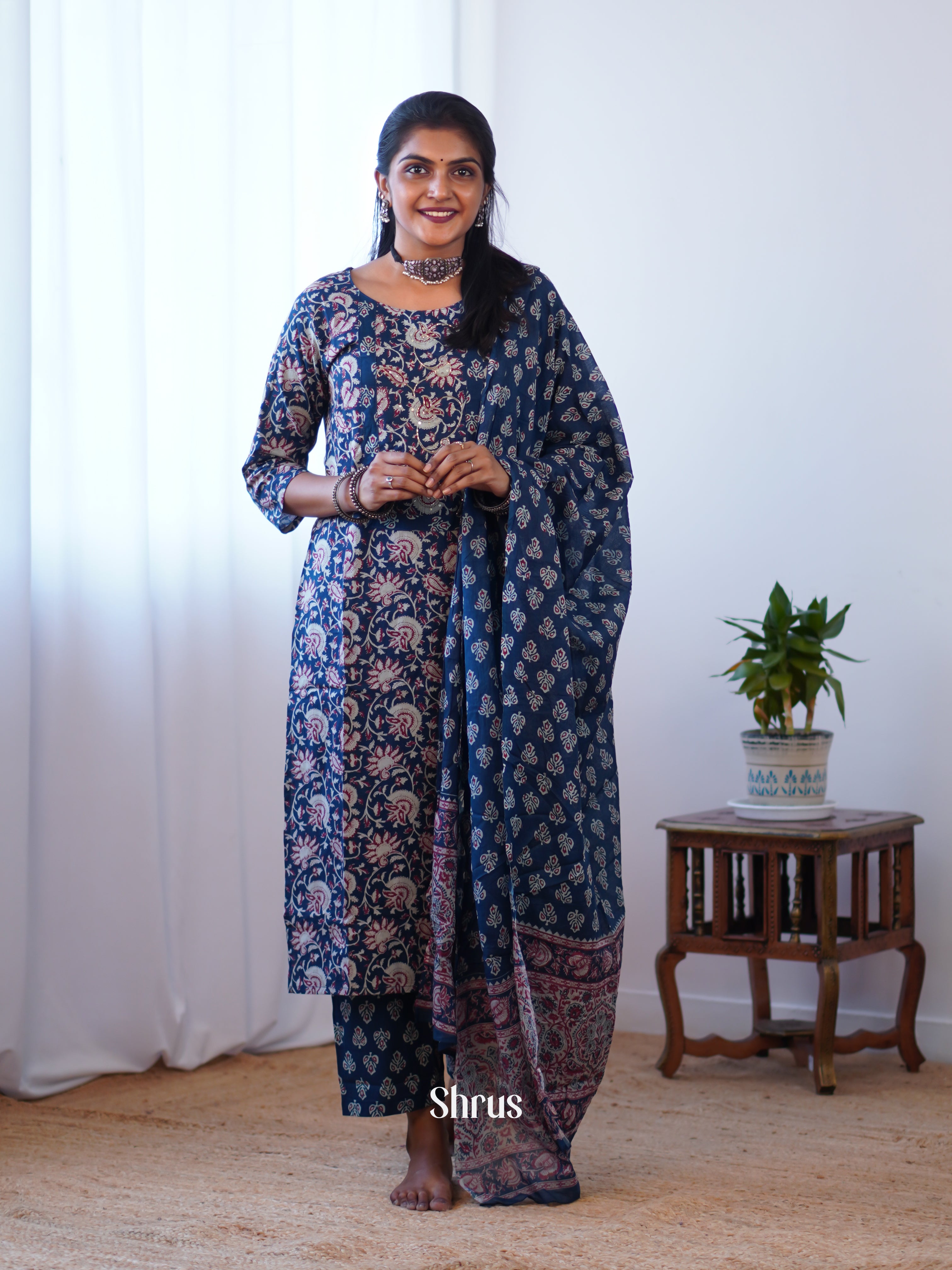 Blue -3pc Casual Printed adymade Suits - Shop on ShrusEternity.com