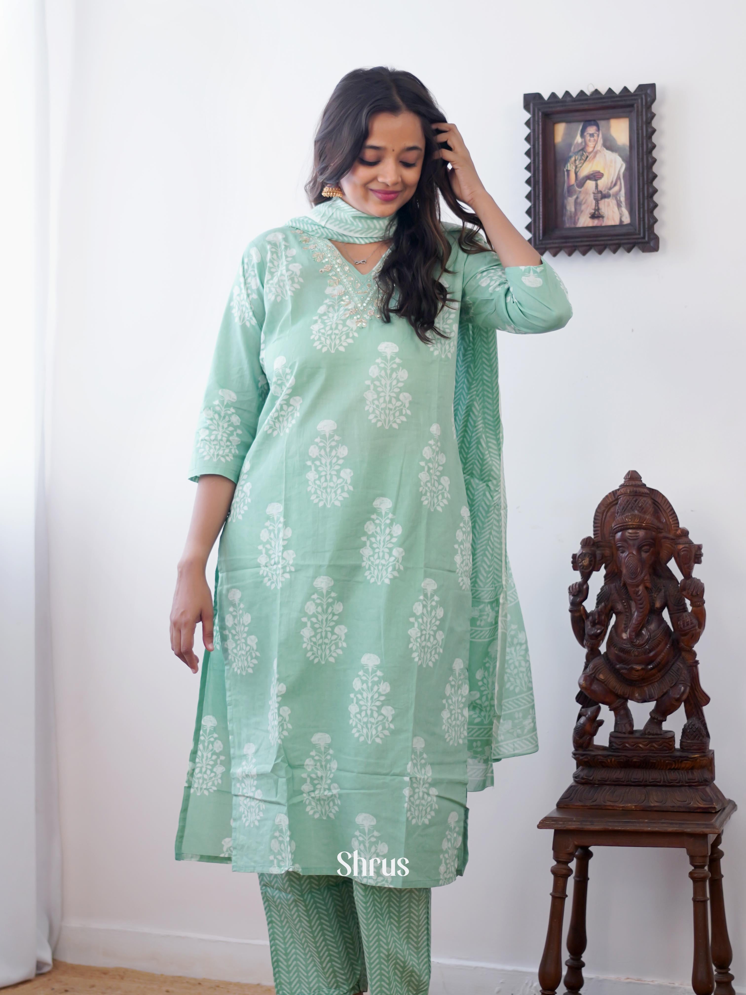 Green -3pc printed Readymade Suits - Shop on ShrusEternity.com