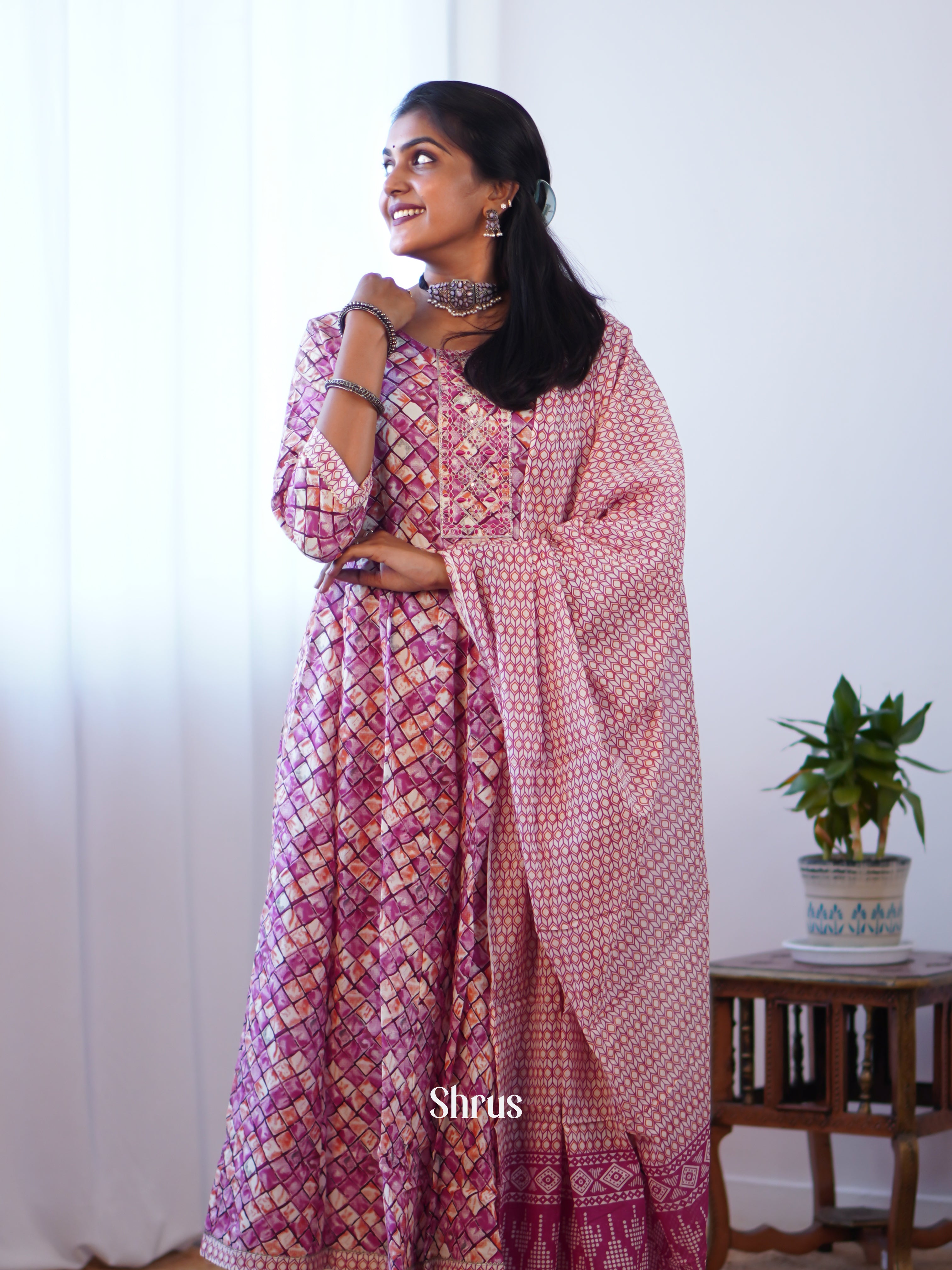 Purple & Cream - 3-pc Readymade Suits - Shop on ShrusEternity.com