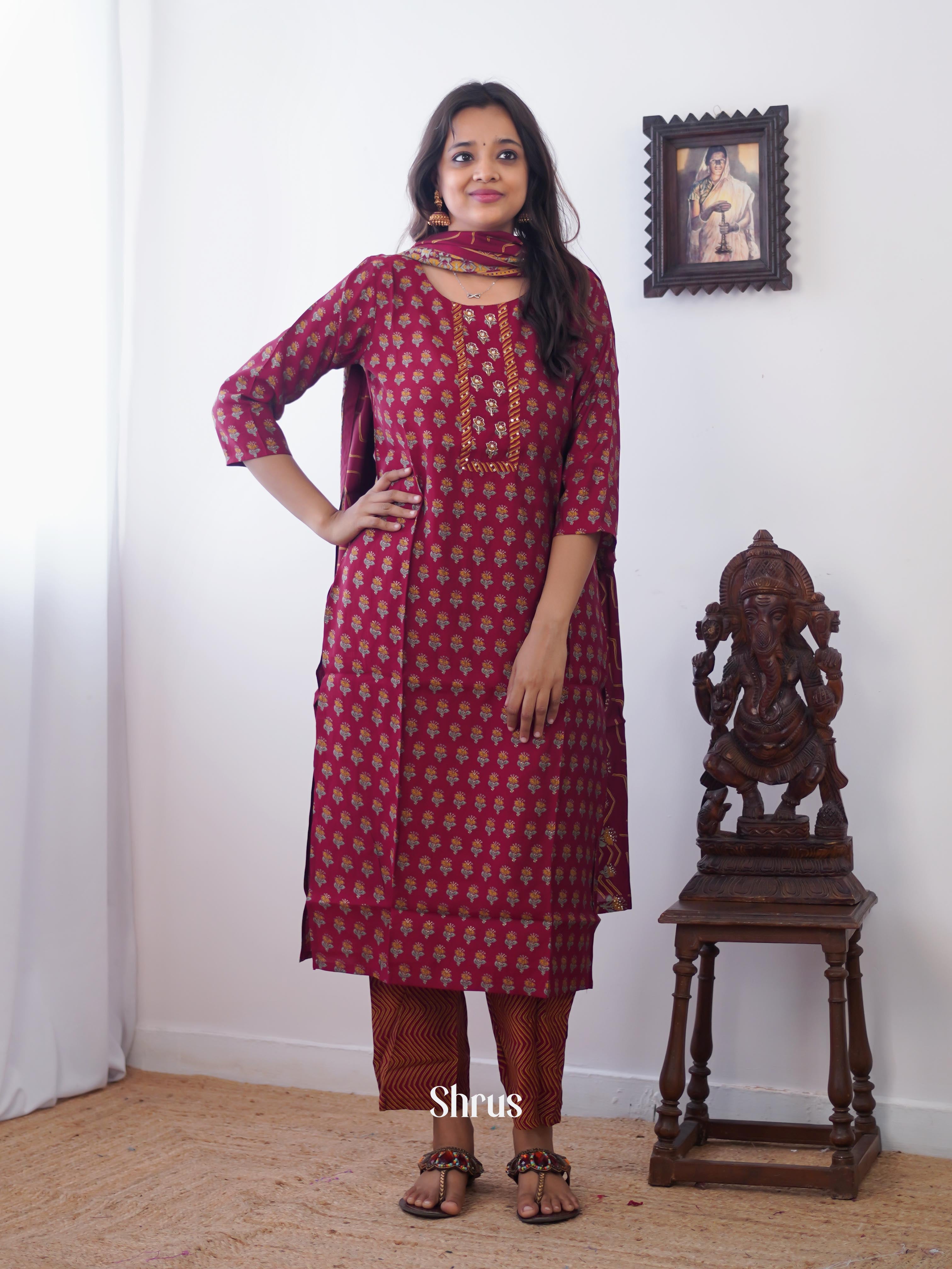 Maroon - 3pc Readymade Suits - Shop on ShrusEternity.com