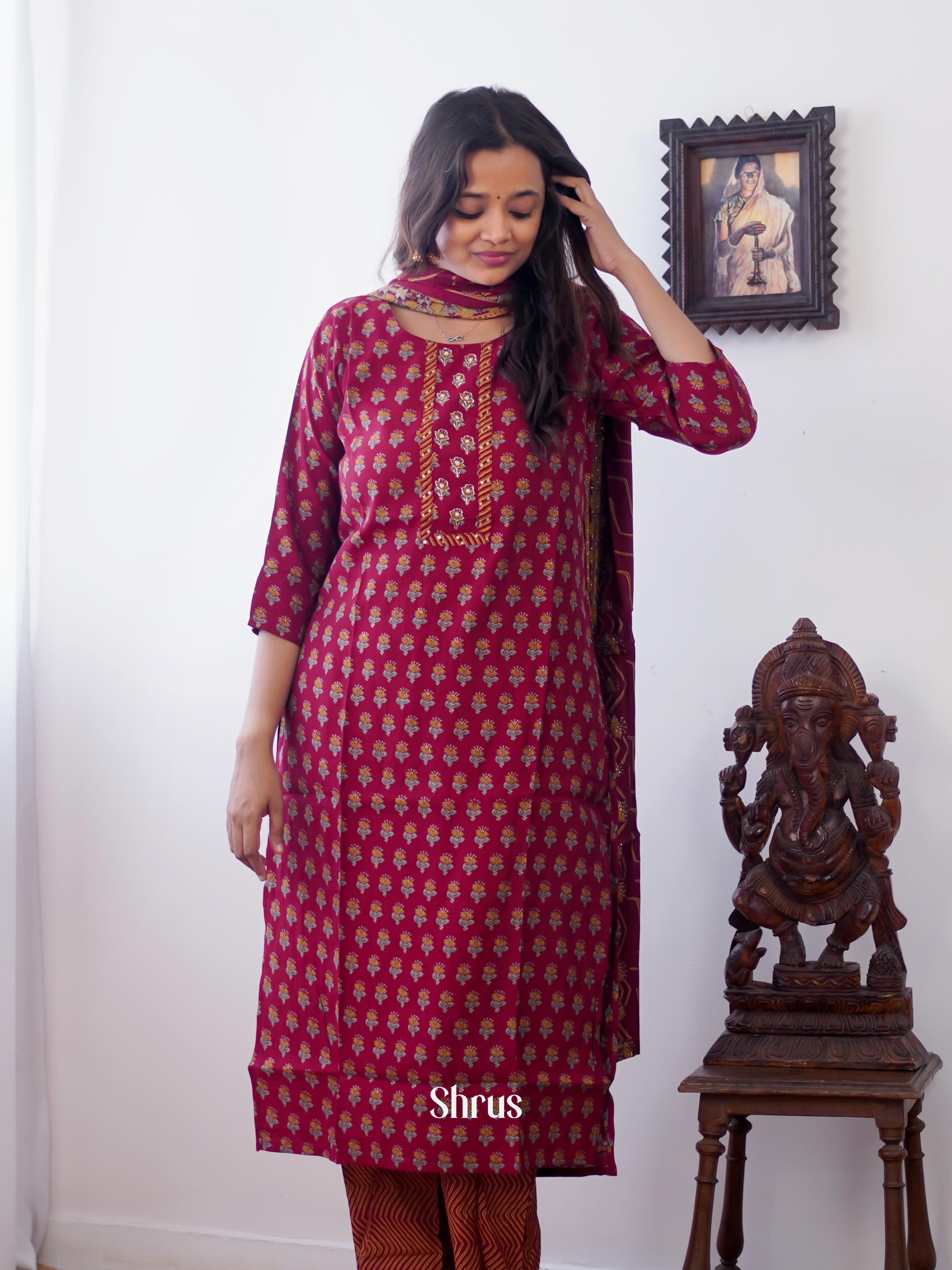 Maroon - 3pc Readymade Suits - Shop on ShrusEternity.com