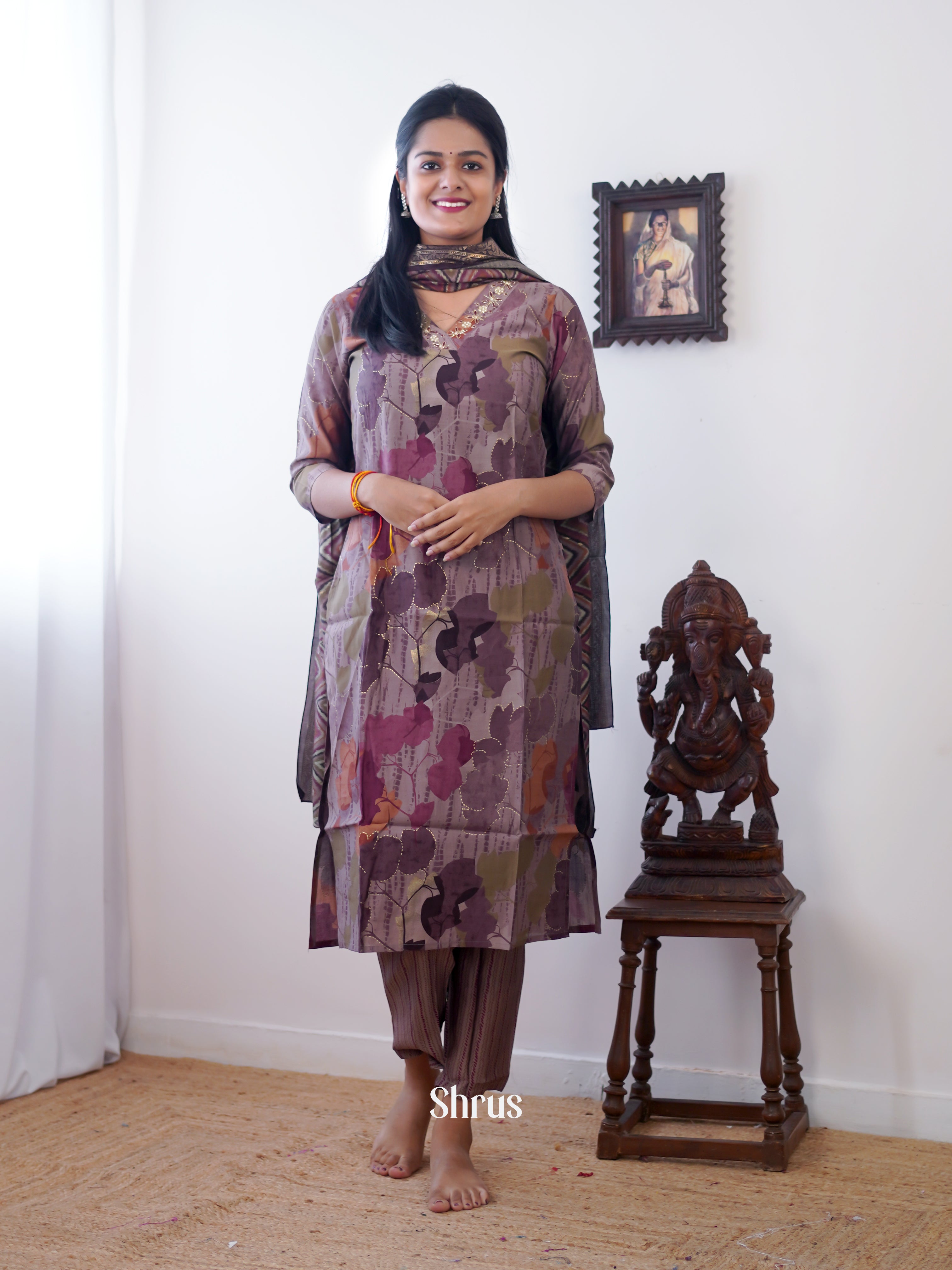 Grey & Purple - 3pc Readymade Suits - Shop on ShrusEternity.com
