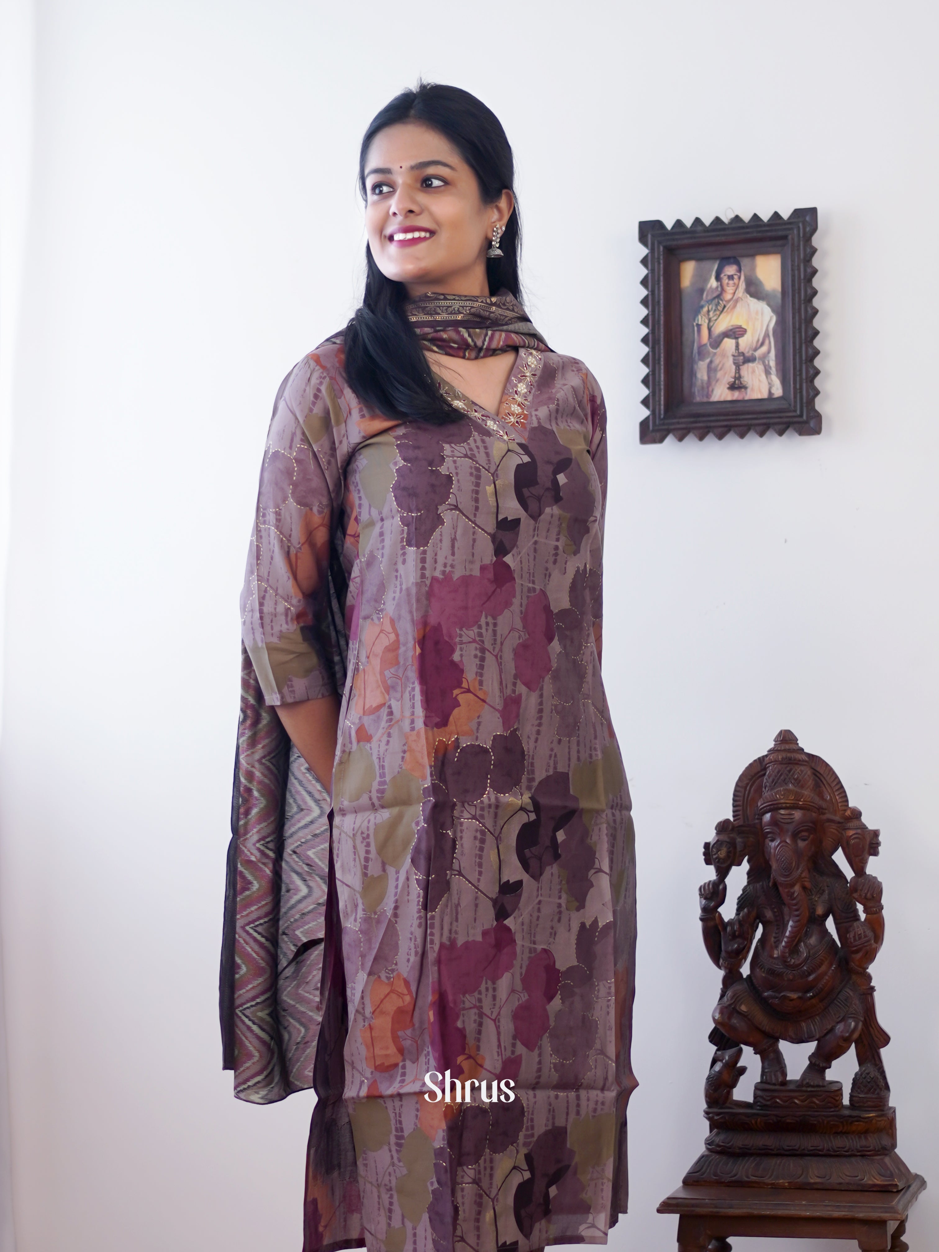 Grey & Purple - 3pc Readymade Suits - Shop on ShrusEternity.com