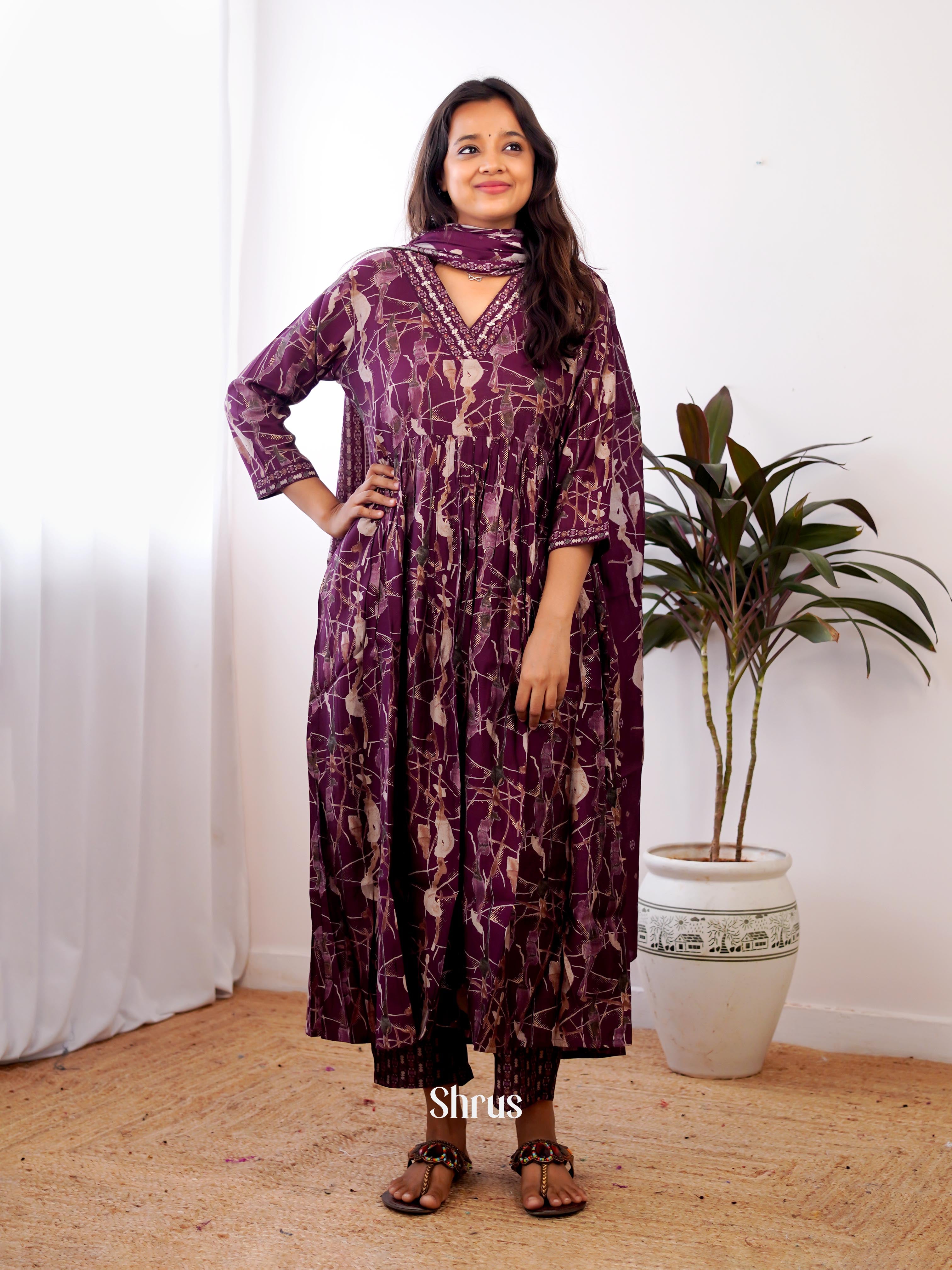 Purple -3pc Readymade Suits - Shop on ShrusEternity.com