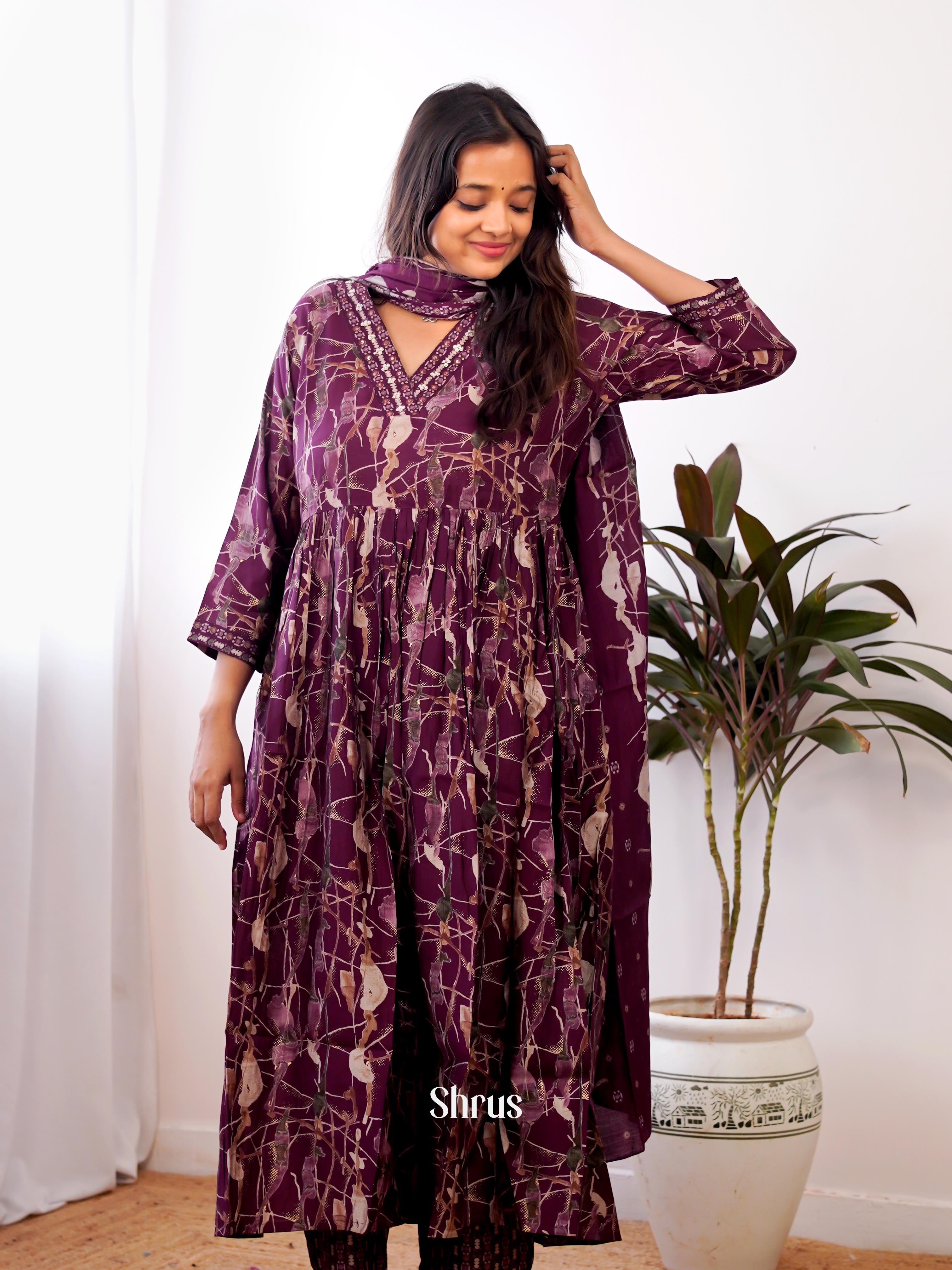 Purple -3pc Readymade Suits - Shop on ShrusEternity.com