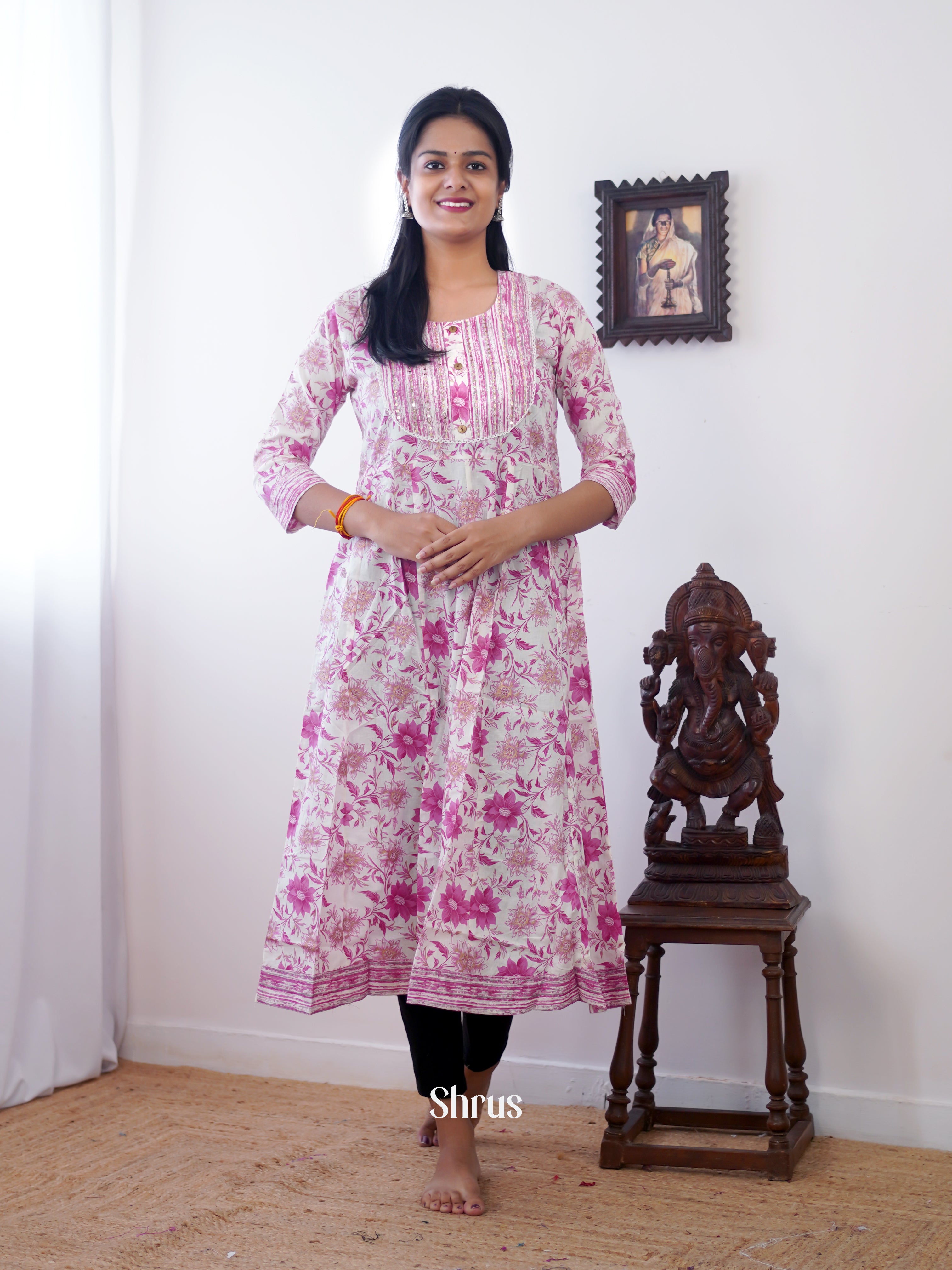 Cream & Pink - Readymade kurti - Shop on ShrusEternity.com