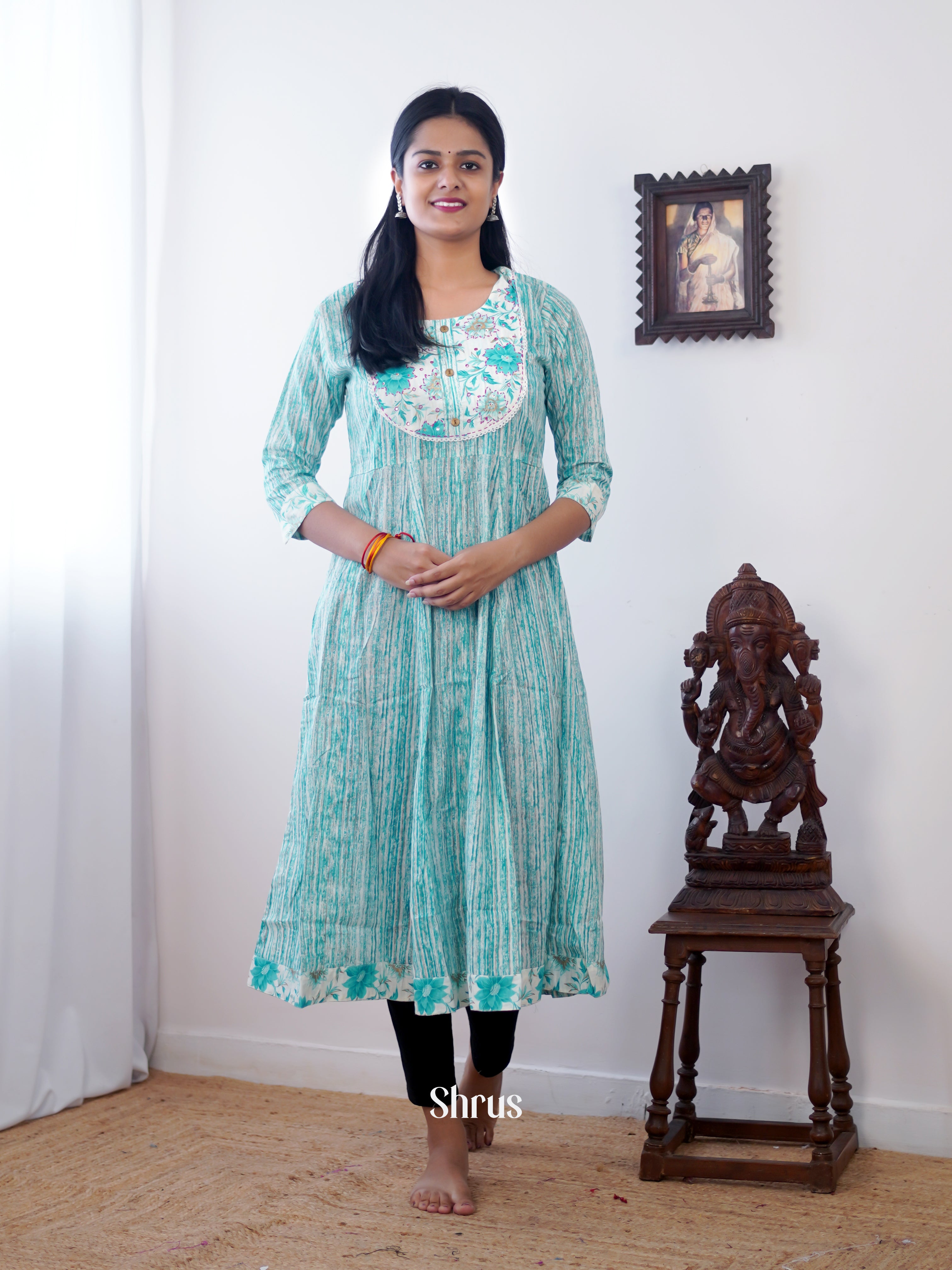Teal- Readymade kurti - Shop on ShrusEternity.com