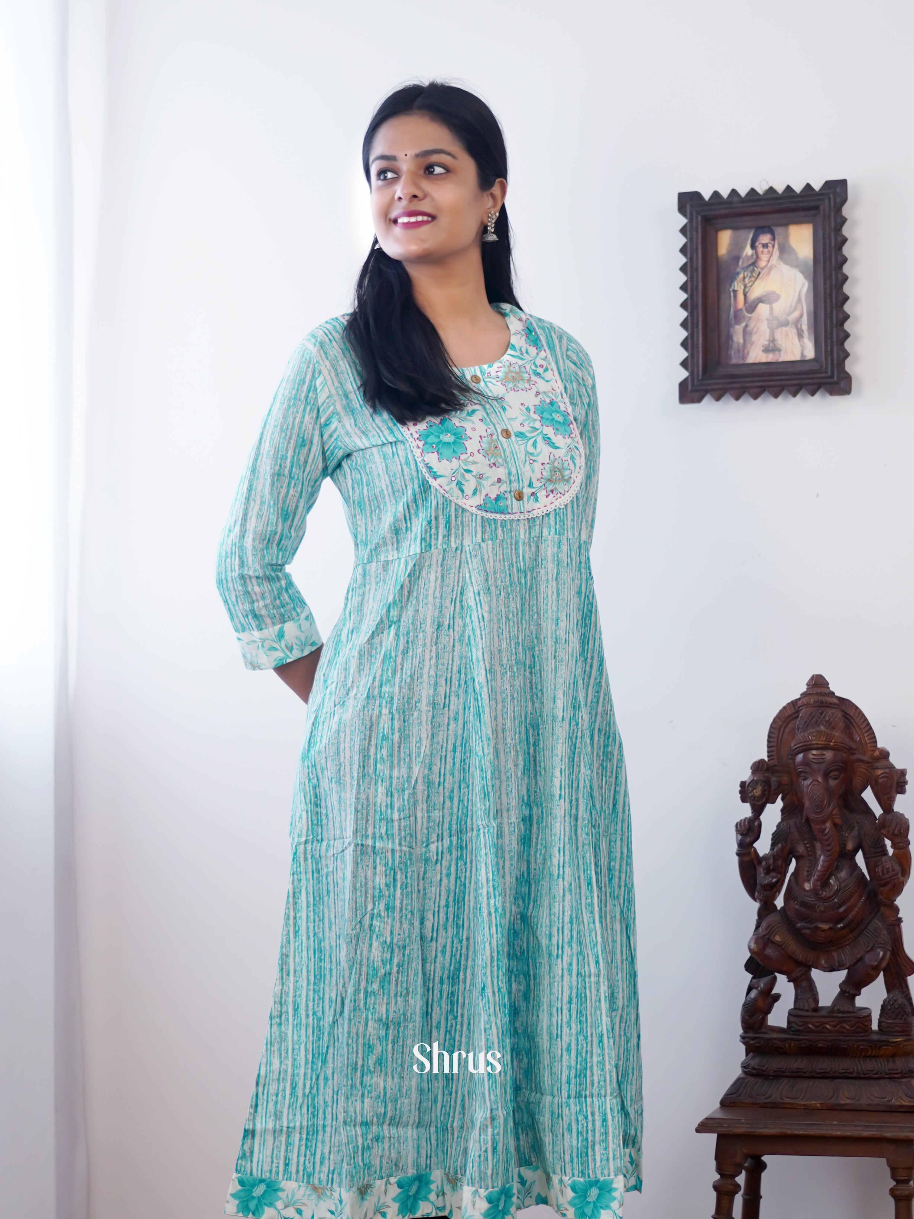 Teal- Readymade kurti - Shop on ShrusEternity.com