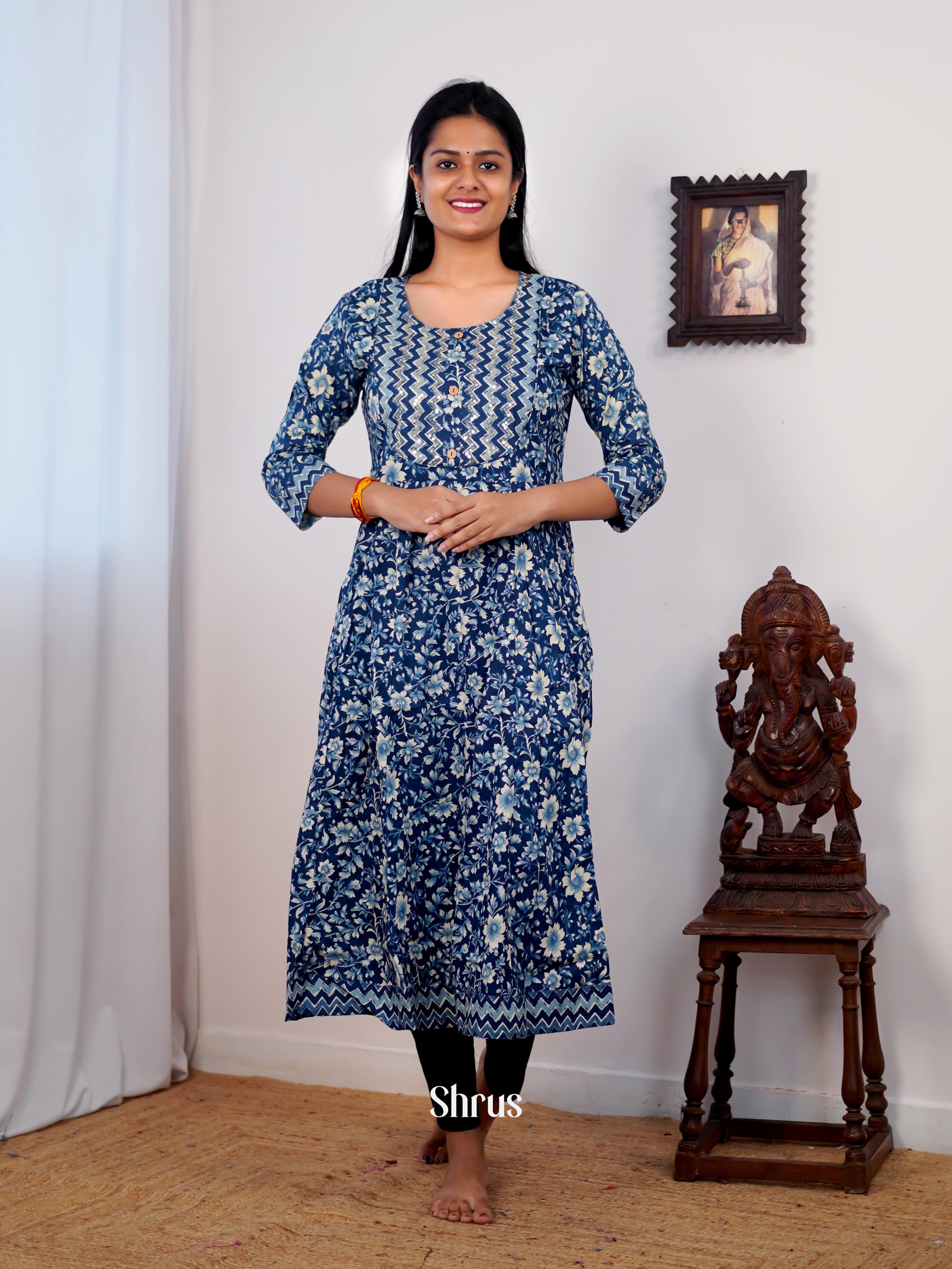 Blue - Readymade kurti - Shop on ShrusEternity.com