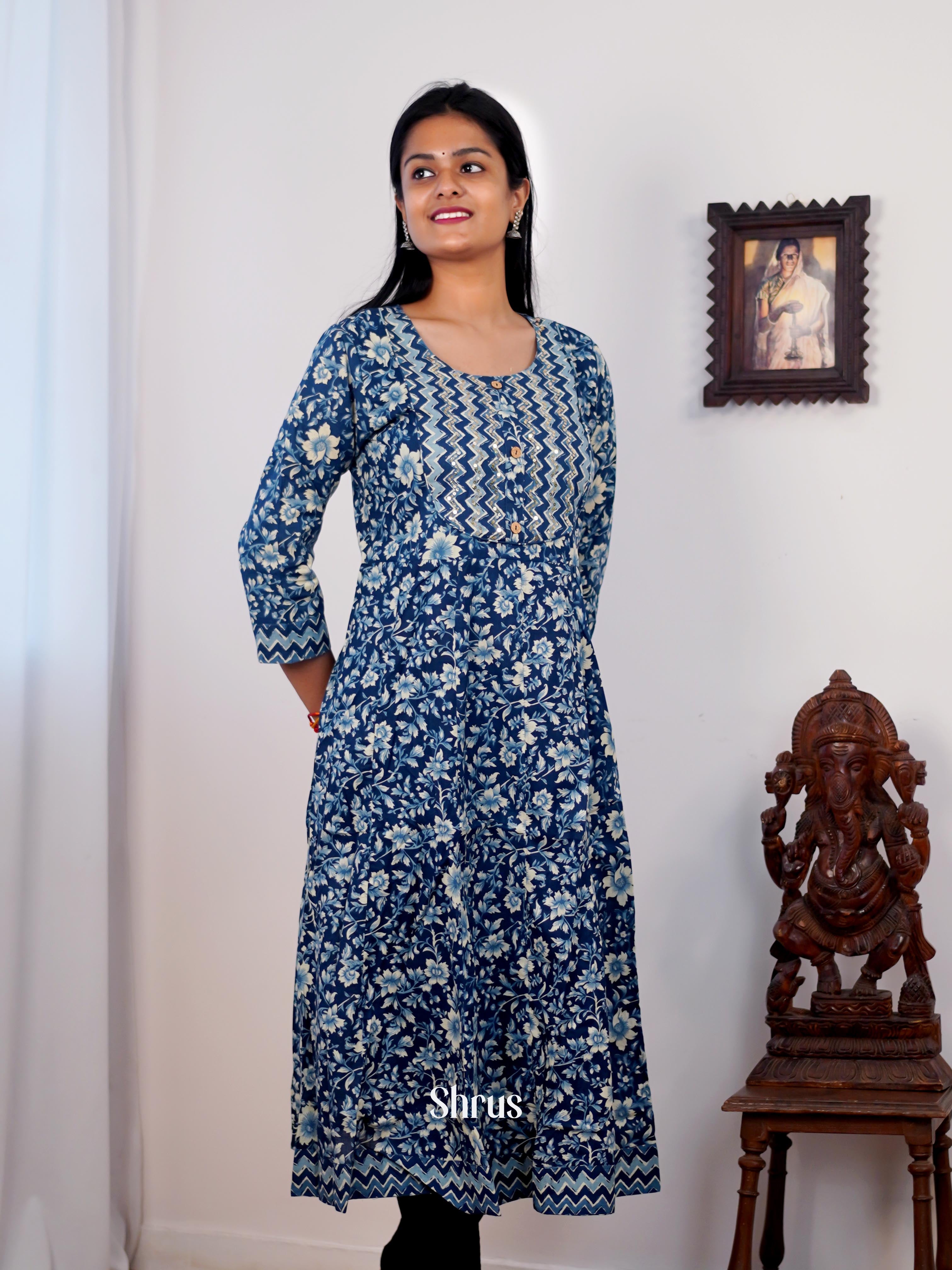 Blue - Readymade kurti - Shop on ShrusEternity.com