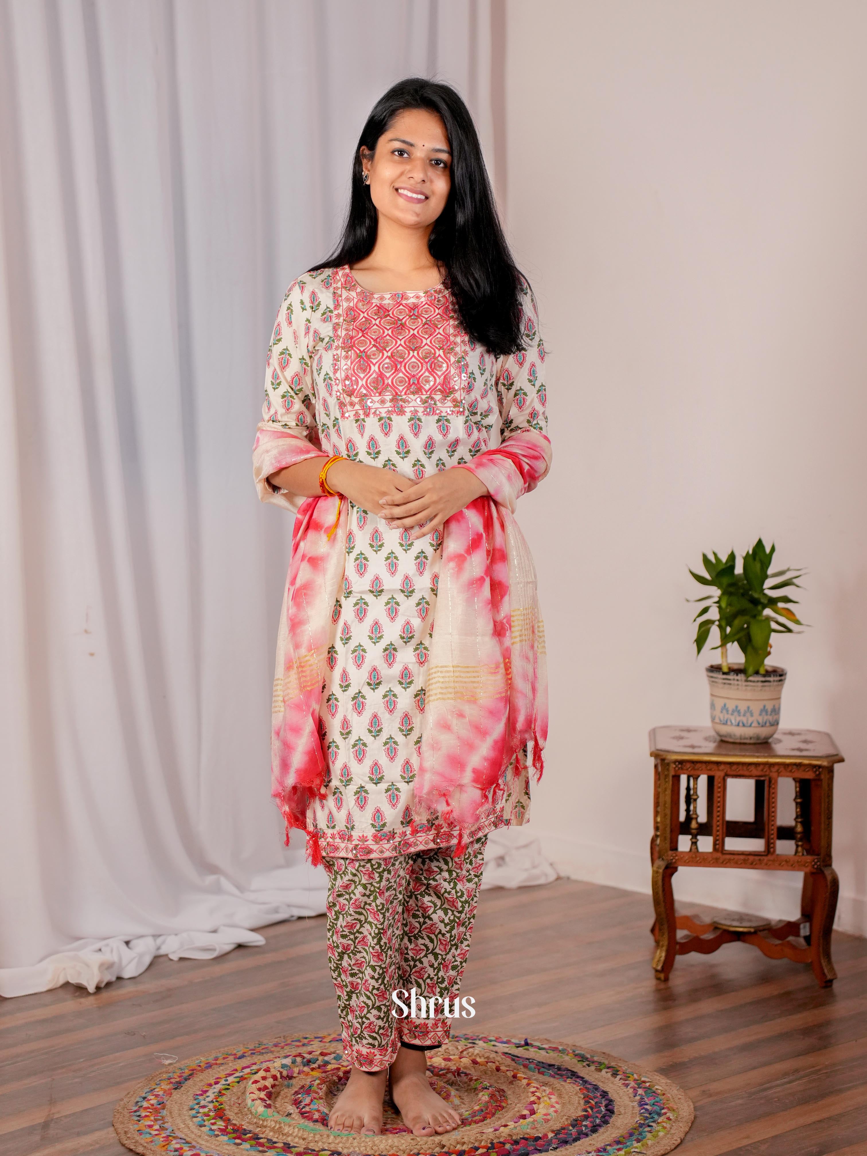 Cream & pink -3-pc Casual printed Readymade Suits - Shop on ShrusEternity.com