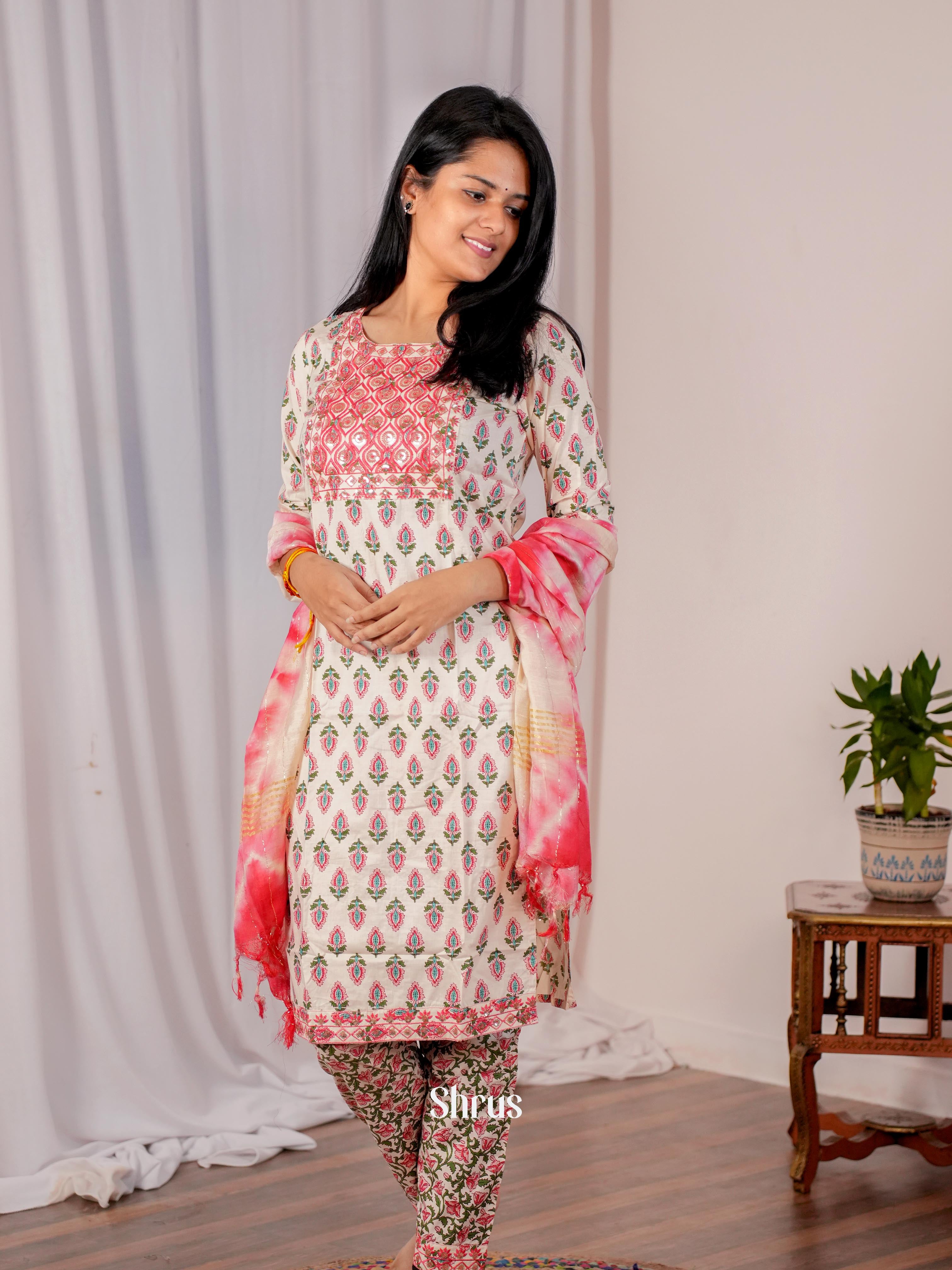 Cream & pink -3-pc Casual printed Readymade Suits - Shop on ShrusEternity.com